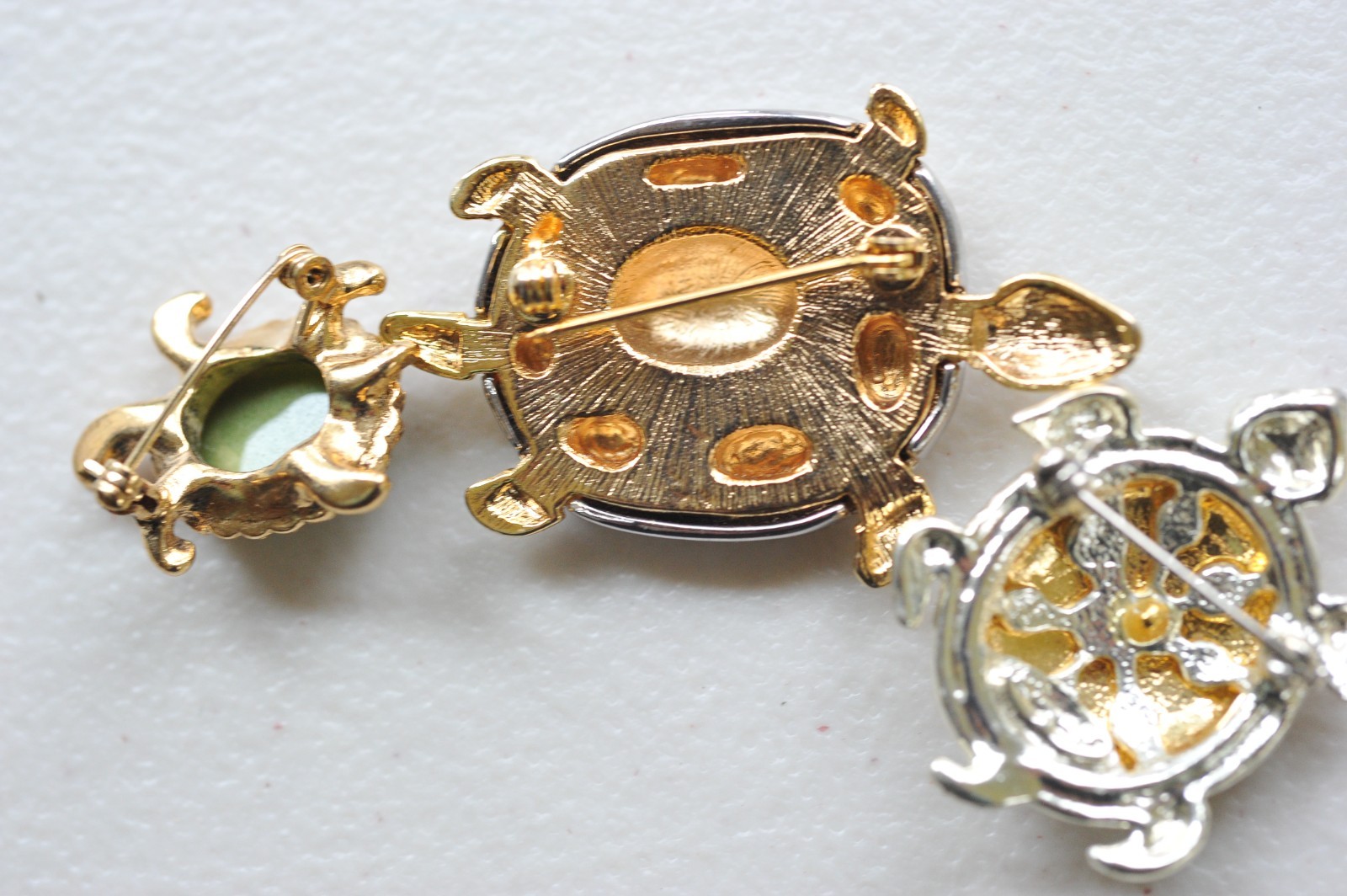 Brooch Lot vtg to now Turtle Turtles gold silver tone rhinestone MH21