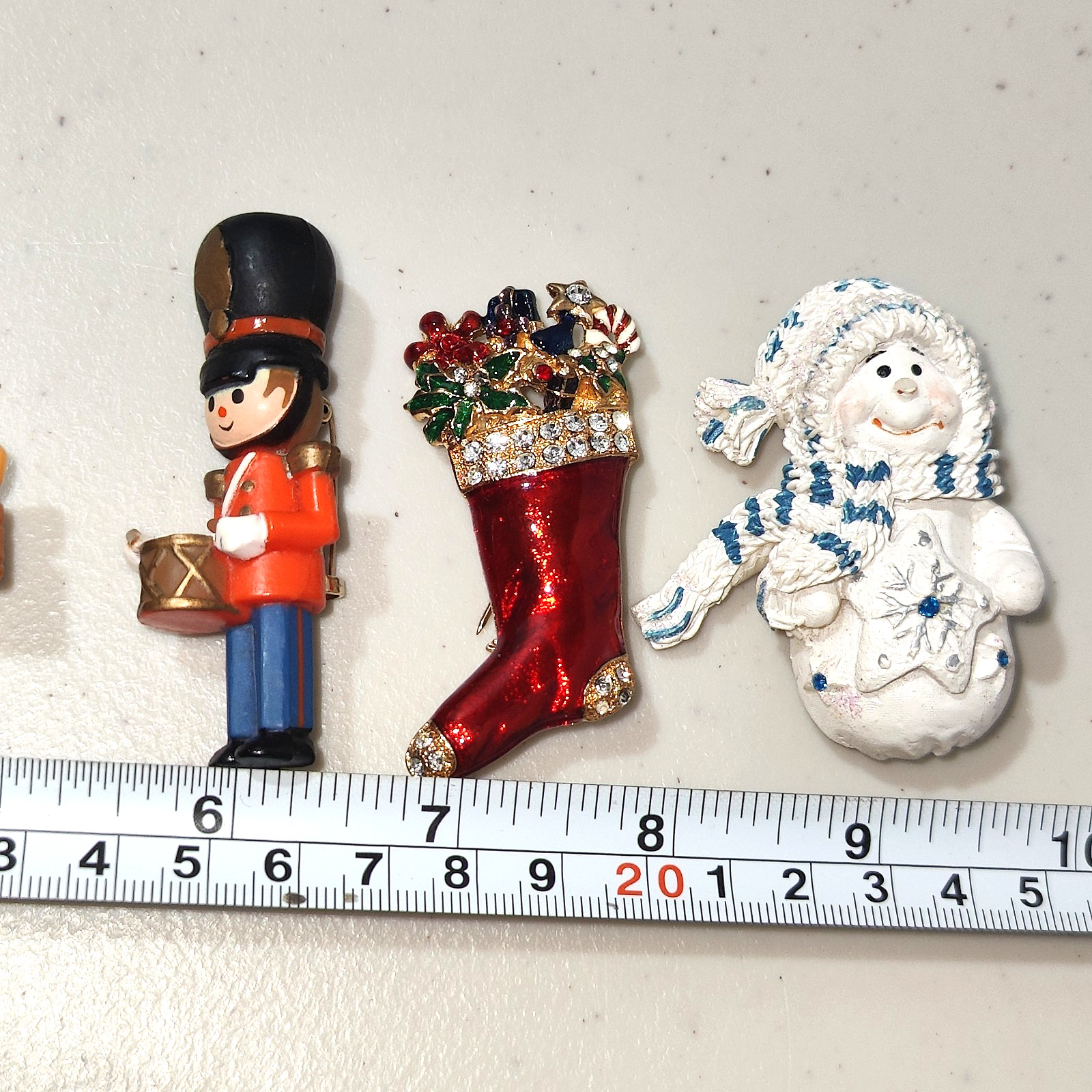 6 VTG Holiday Pins Brooches Hallmark Snow Buddies Drummer Boy Soldier Rhinestone