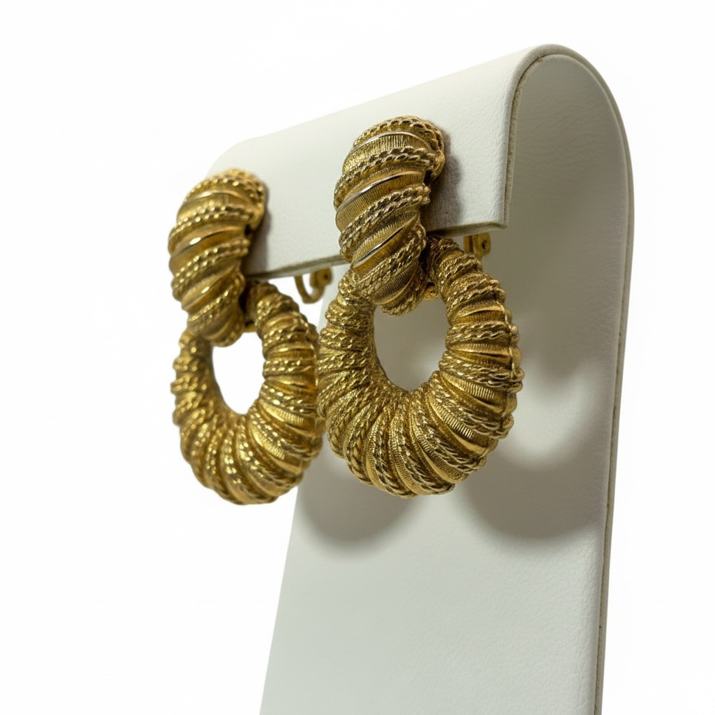 Vintage Napier Convertible Gold Tone Clip Earrings Hoop Door Knocker Signed