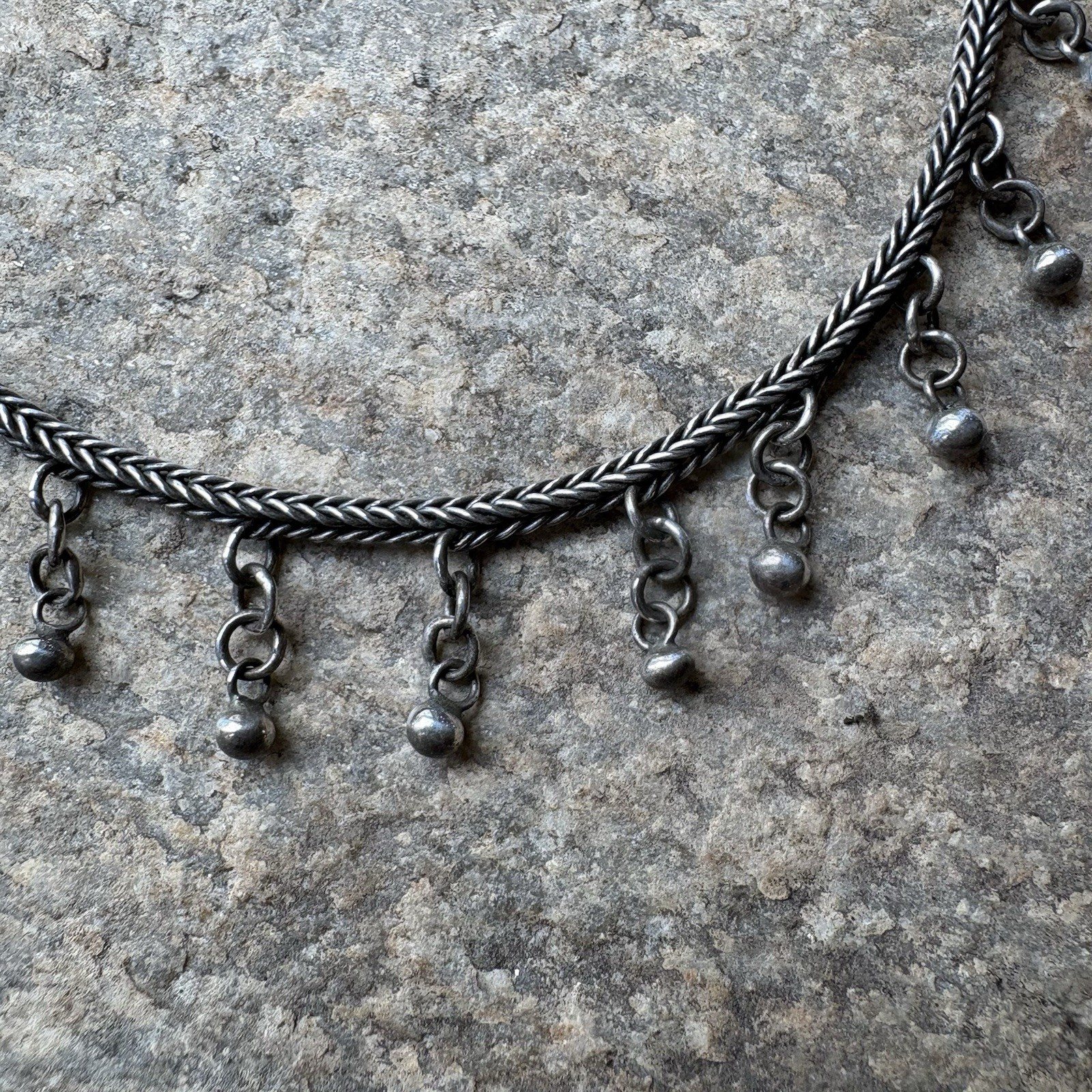 Vintage Sterling Silver 925 Fringe Ball Dangle Wheat Chain Necklace 16” – 23g