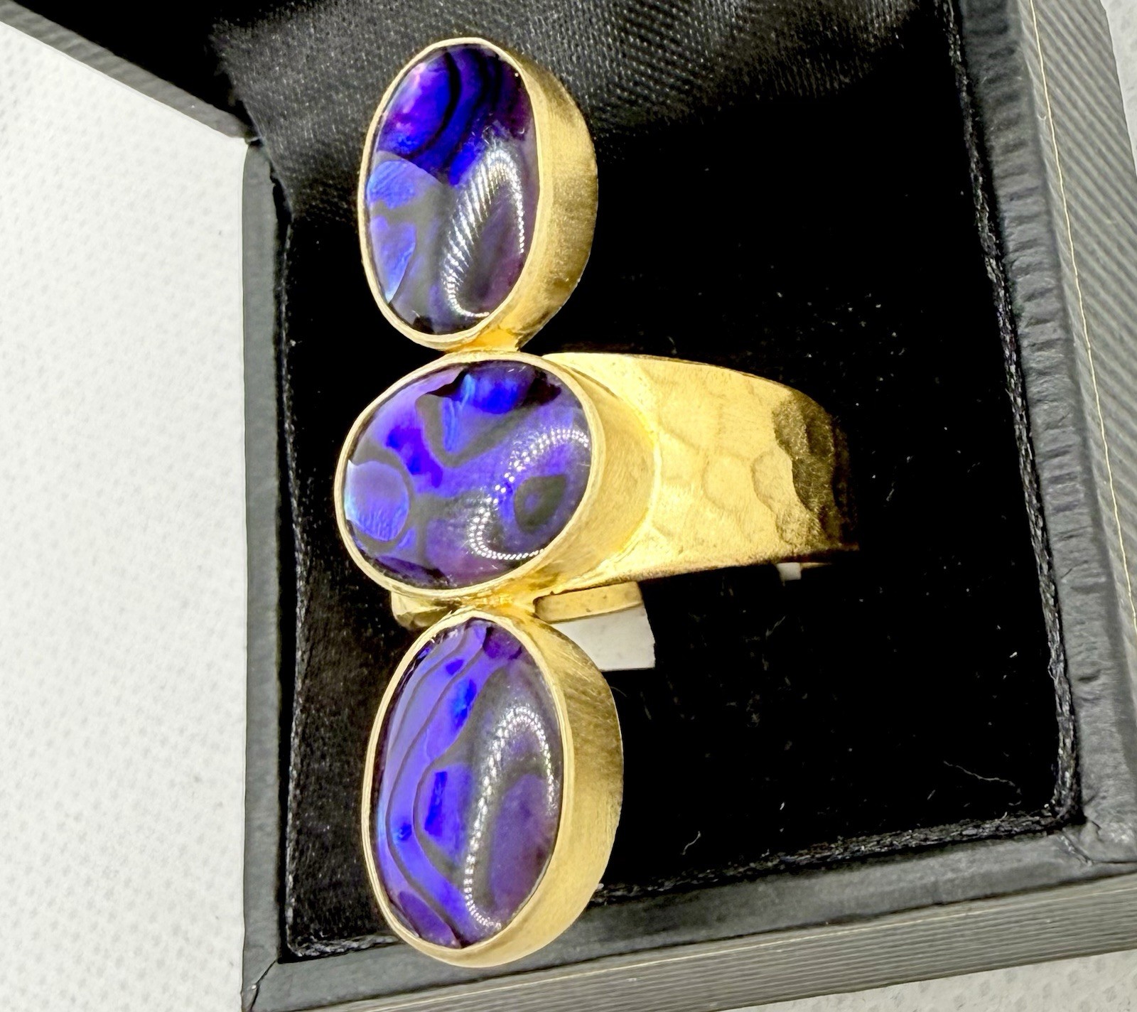 Gold Sterling Silver Ring Blue Purple Gemstone Large Statement Boho Sz 10