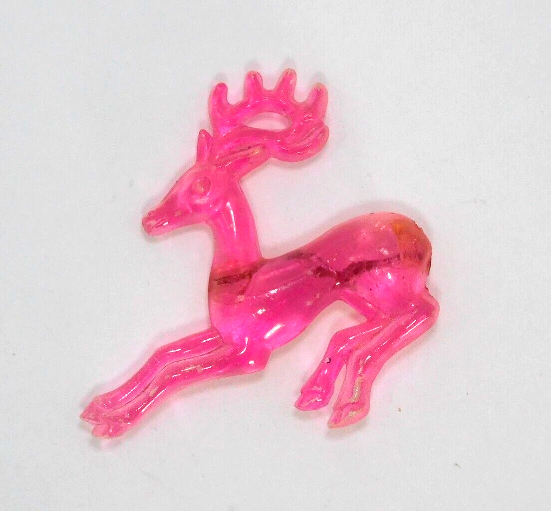 Vintage Christmas Brooch WWII Era Pink Lucite Reindeer Historical Collectible