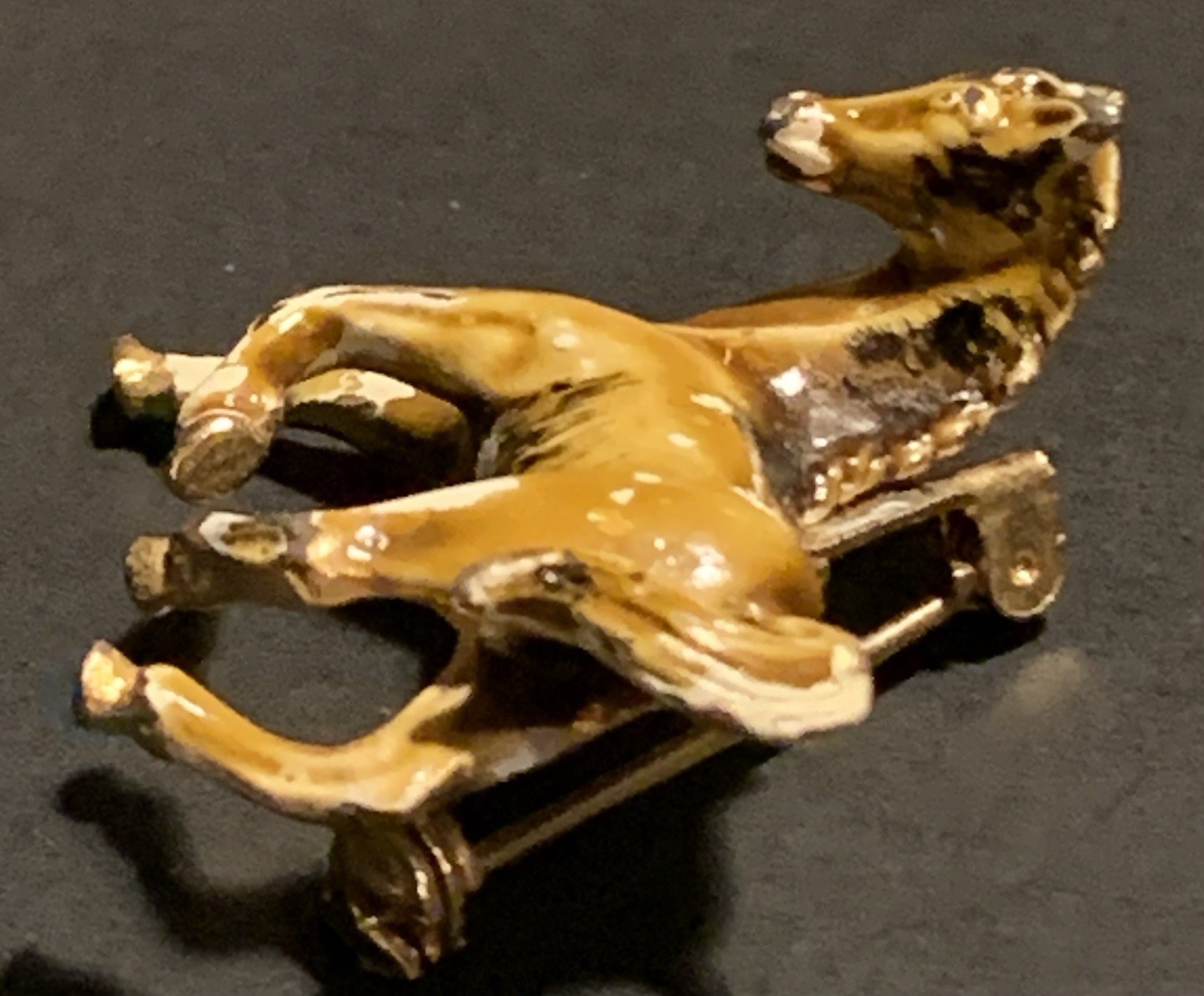 Gold Tone Enamel Paint Horse Equestrian Brooch Vintage
