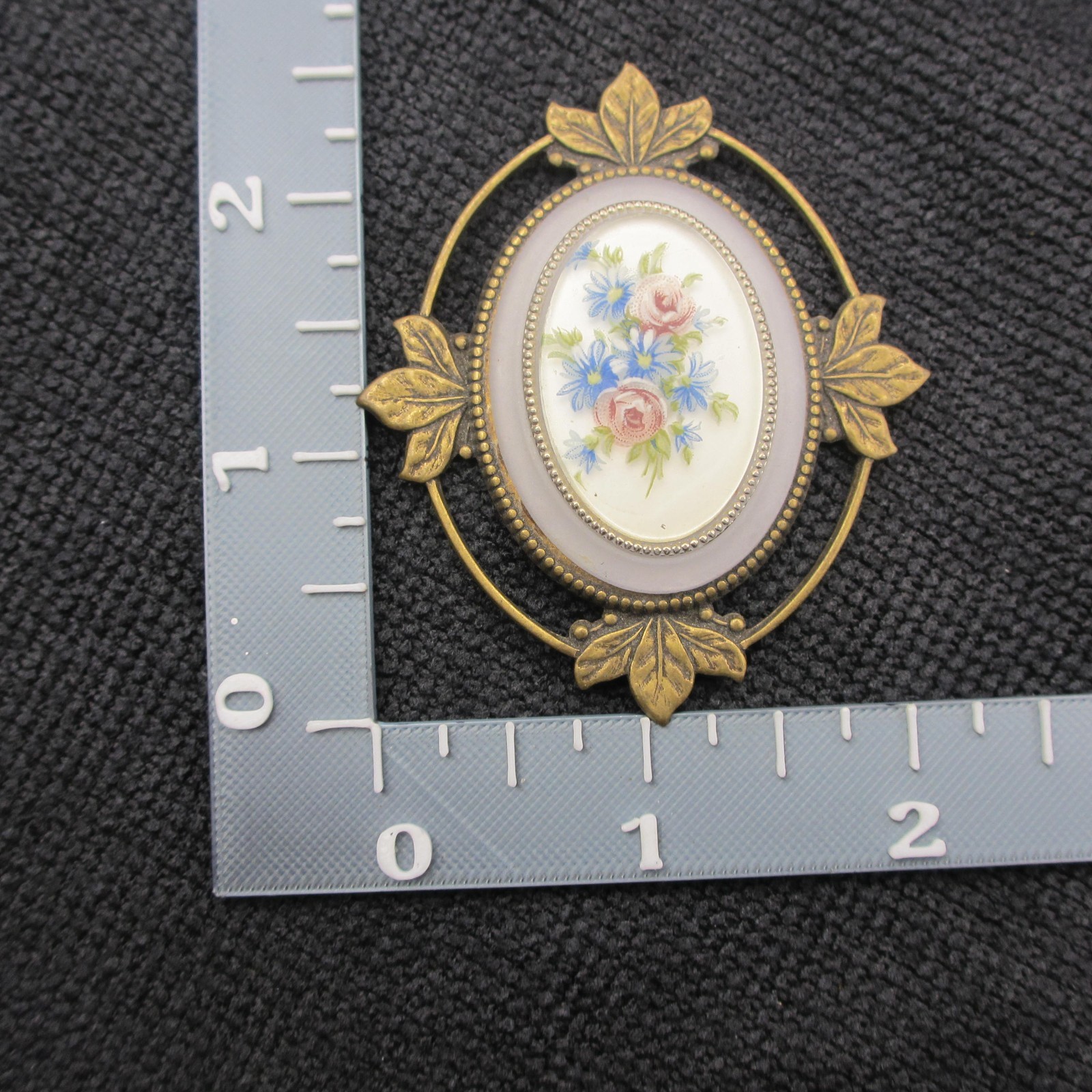 Vintage Victorian Revival Brooch Floral Bouquet Pastel Leaf Frame Gold Tone