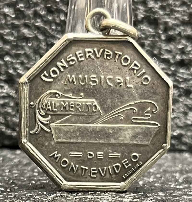 Uruguay circa 1920 antique Art Nouveau lady romantic scene playing harp Awesome!