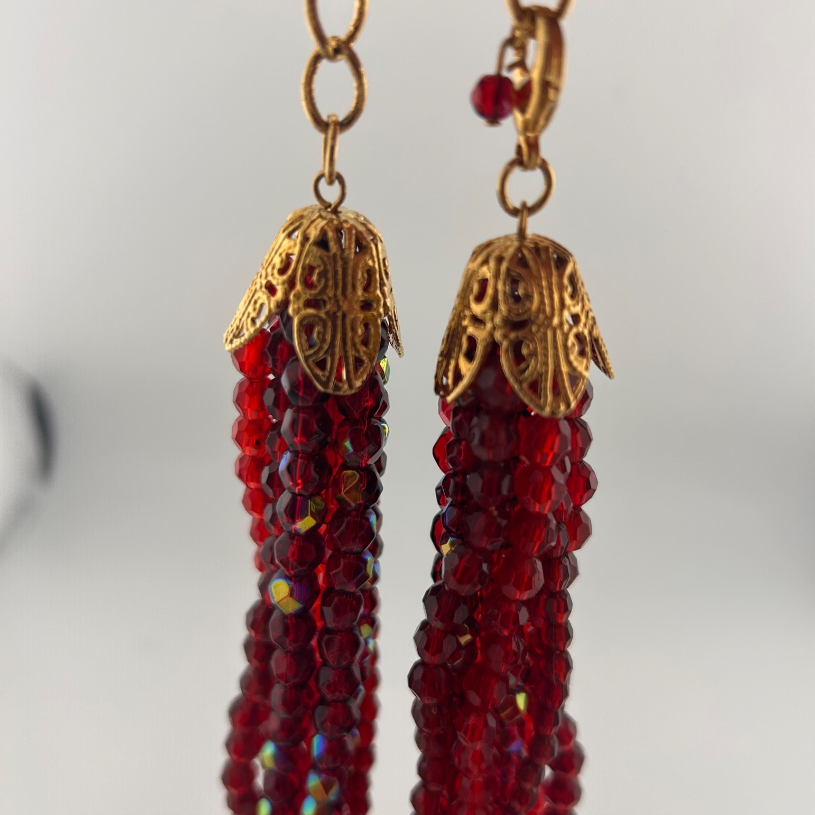 Vintage iridescent and solid red burgundy ruby 9 strand necklace