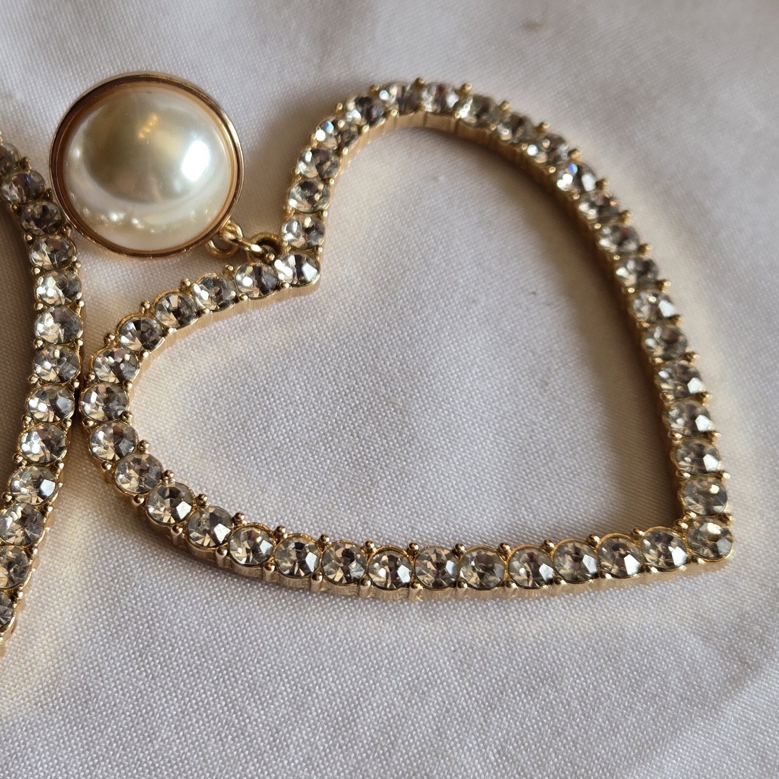 Sugarfix Signed Huge 3″ Rhinestone Heart Pierced Gold Tone Statement Earrings