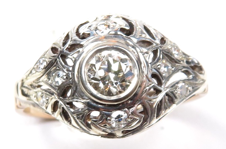 Victorian Edwardian 14KY Silver Diamond Engagement Ring Size 7 UK-N1/2 EGL USA