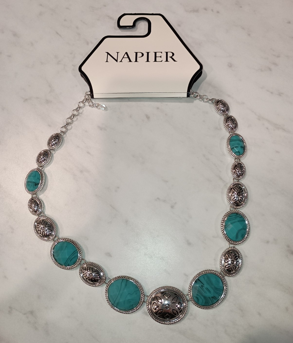 NEW Napier Silver Tone Turquoise Western Collar Necklace w/ Stretch Bracelet Set