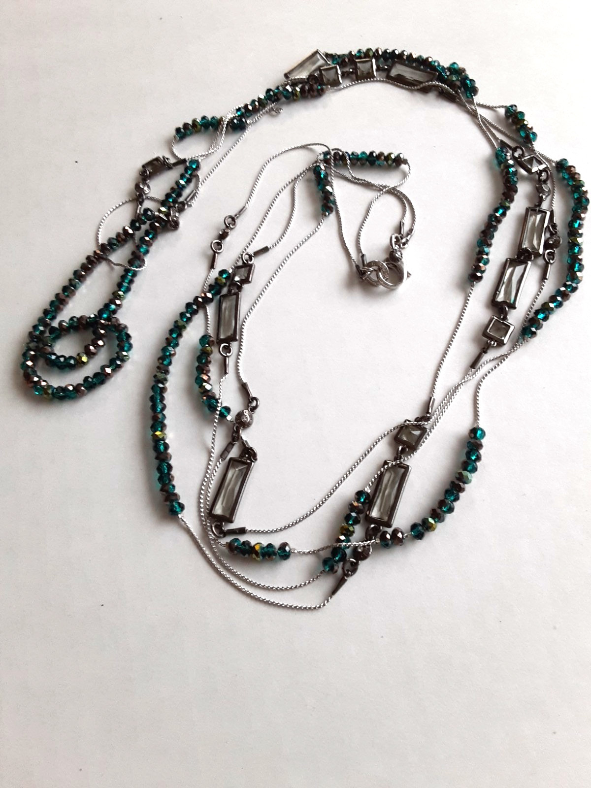 Henri Bendel Silver Purple Blue Swarovski AB Faceted Crystal Necklace 56 inch