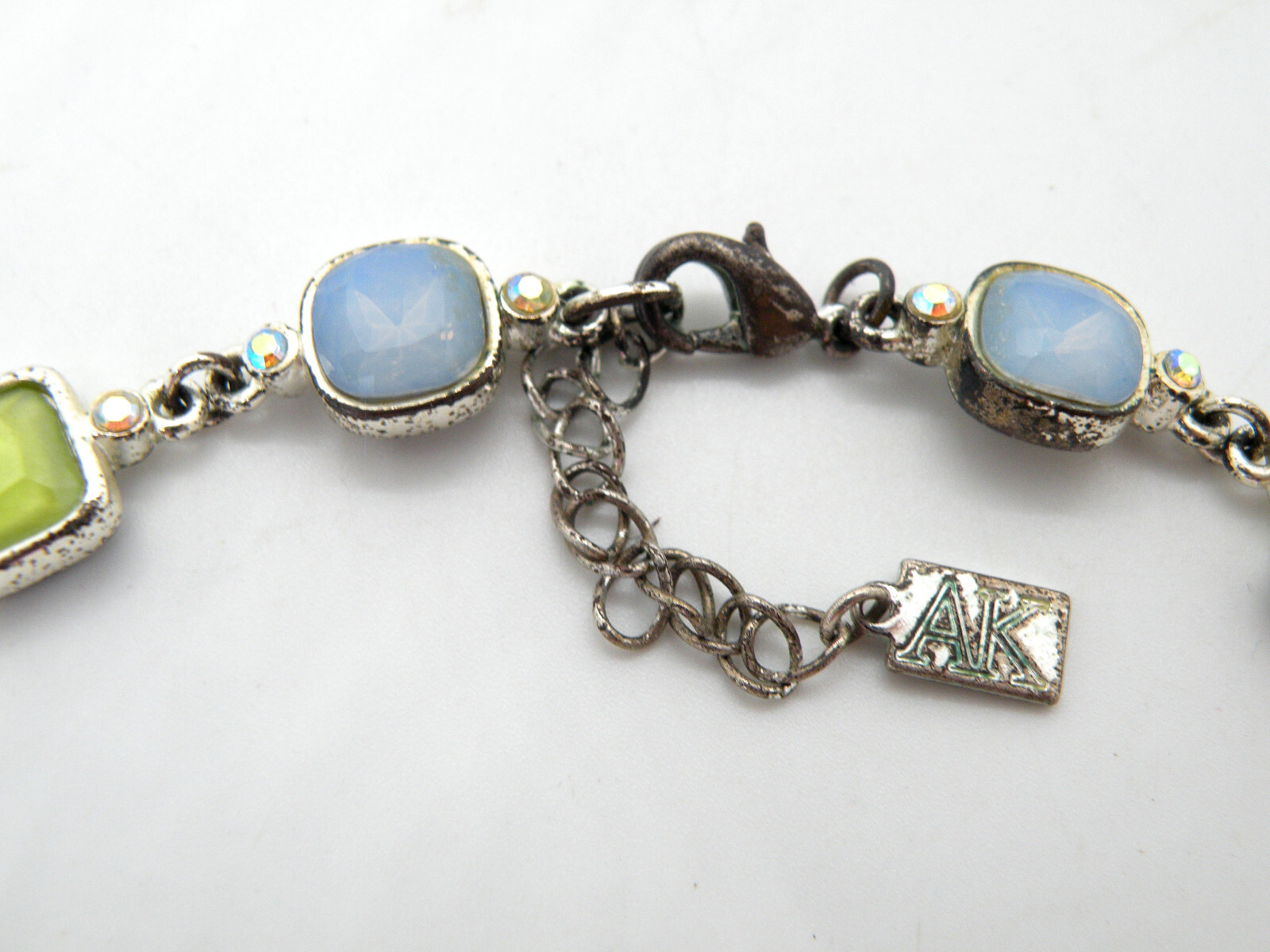 Vtg Anne Klein Signed Blue Green Crystal Silver Pendant Women Necklace – 63b19