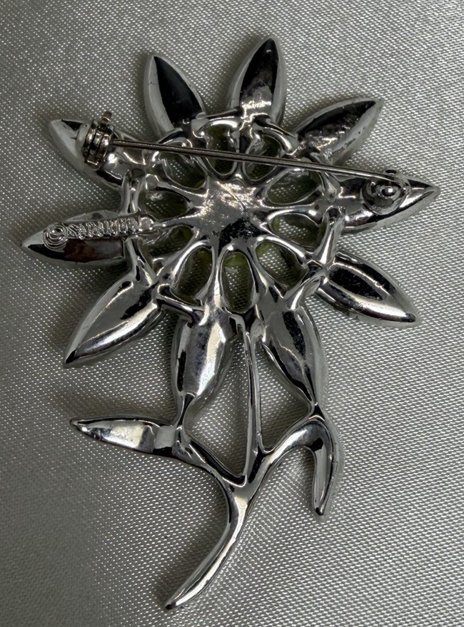 Sarah Coventry “Daisy Time” Turquoise Lime Green Flower Brooch Silver Tone MINT!