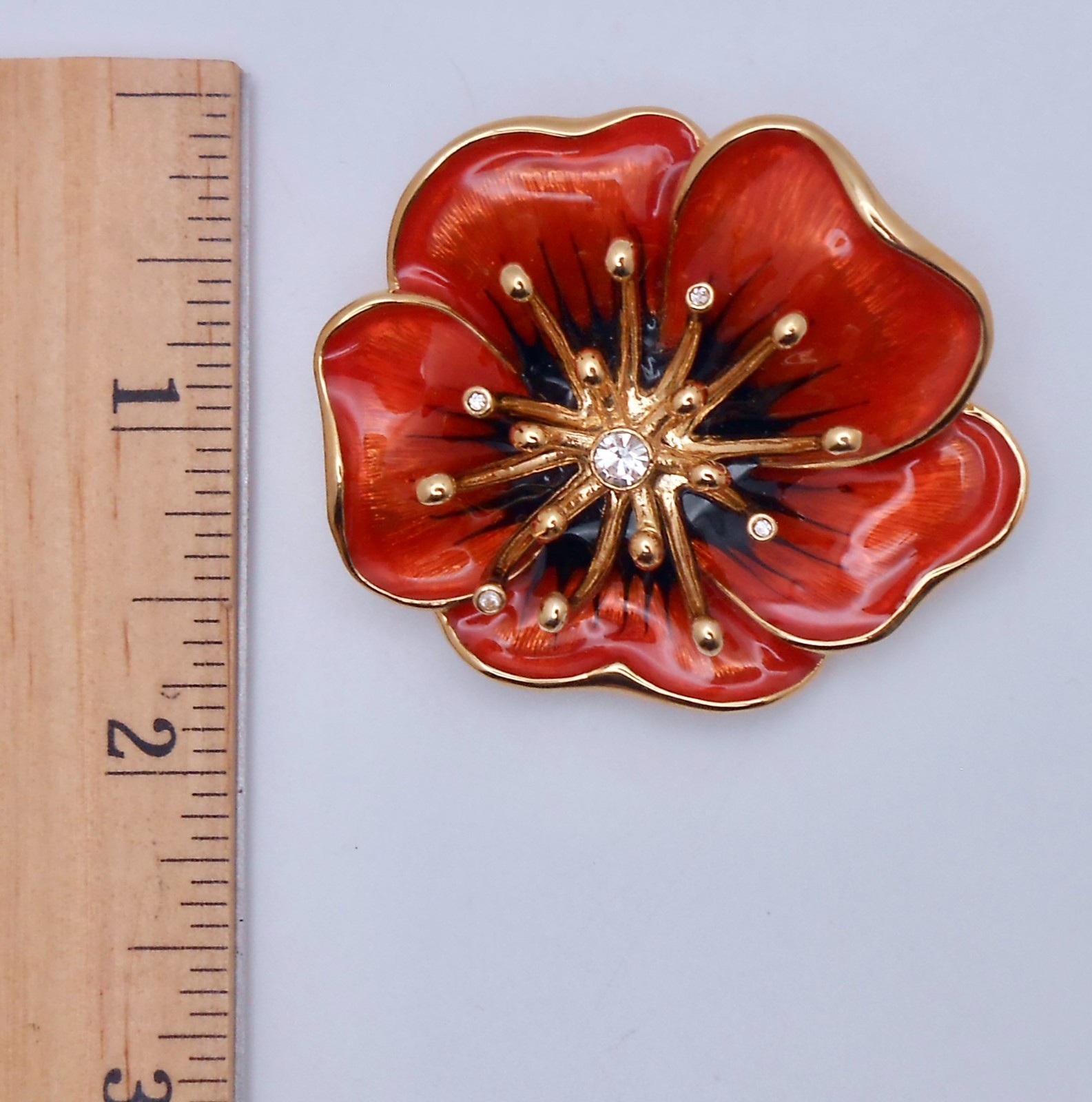Vintage MONET Signed Burnt Orange Enamel Poppy Flower Brooch Pin J51