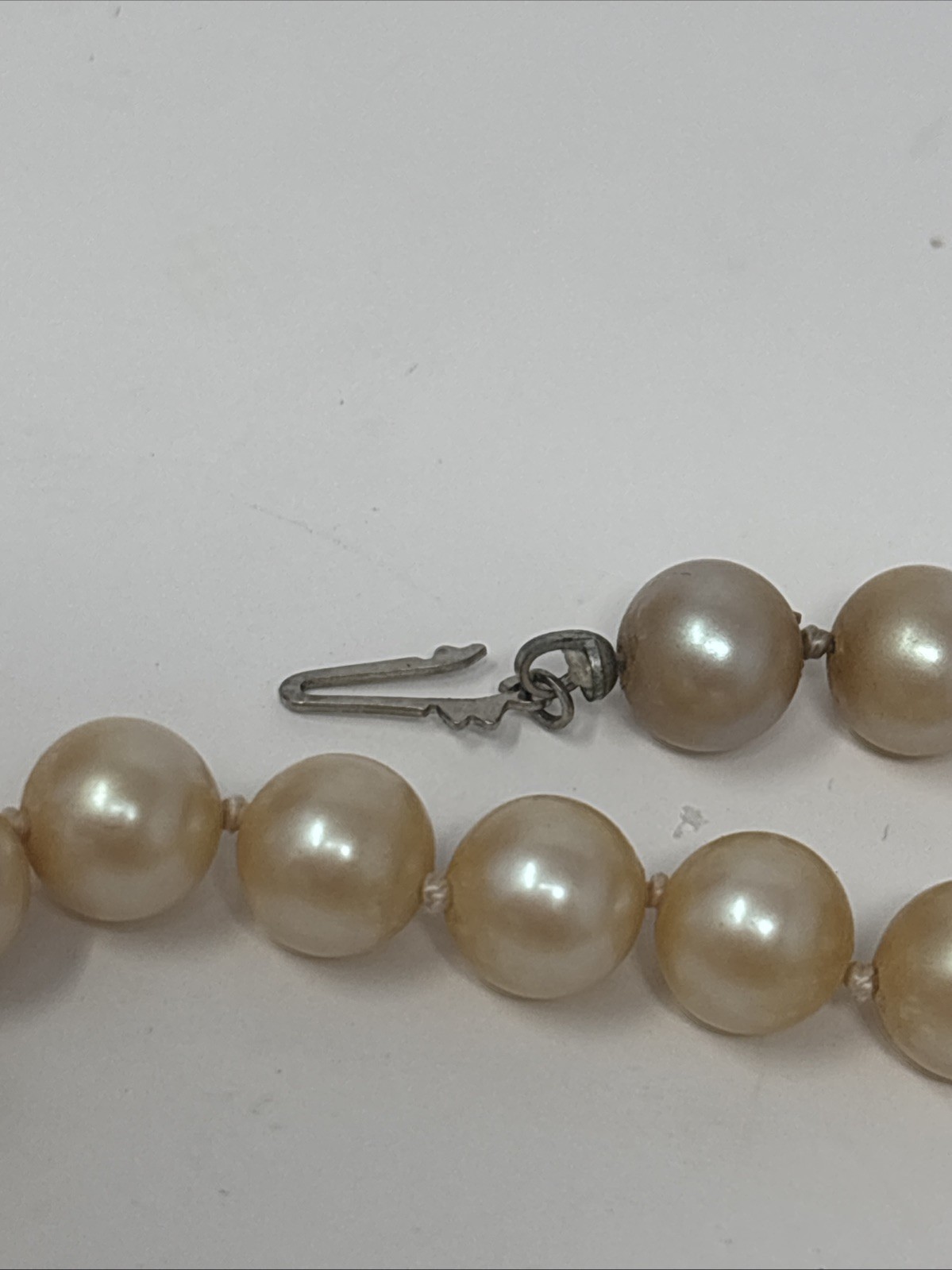 Vintage Art Deco Faux Pearl Necklace Sterling Filigree Fish Hook Clasp