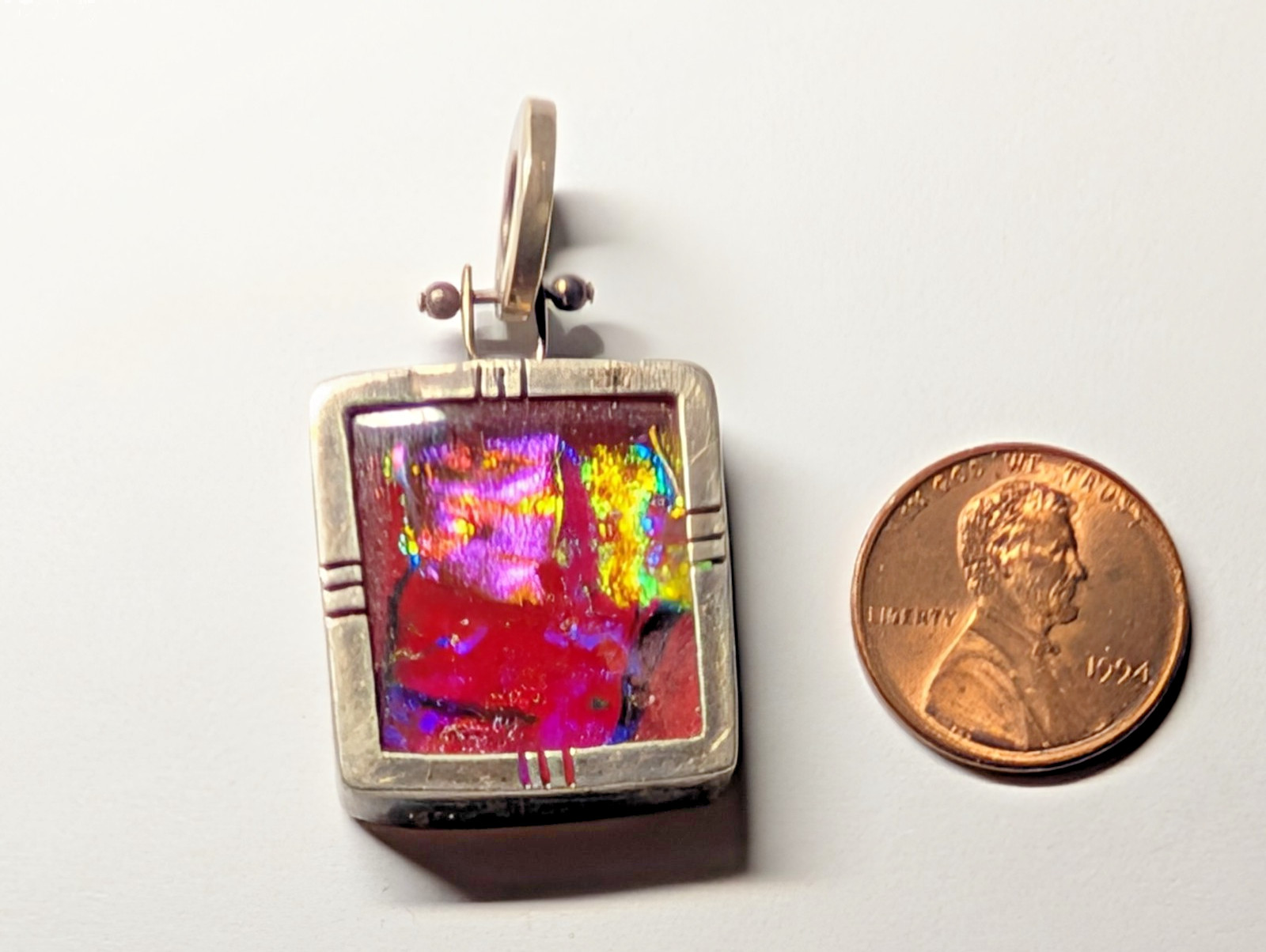 VINTAGE DICHROIC STERLING SILVER PENDANT SIGNED MEX925 R*G WEIGHS 13+ GRAMS