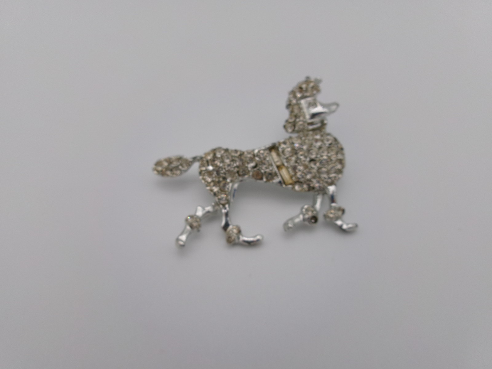 Vintage Poodle Dog Brooch Pin Mid Century Modern Rhinestones SIlvertone Unsigned