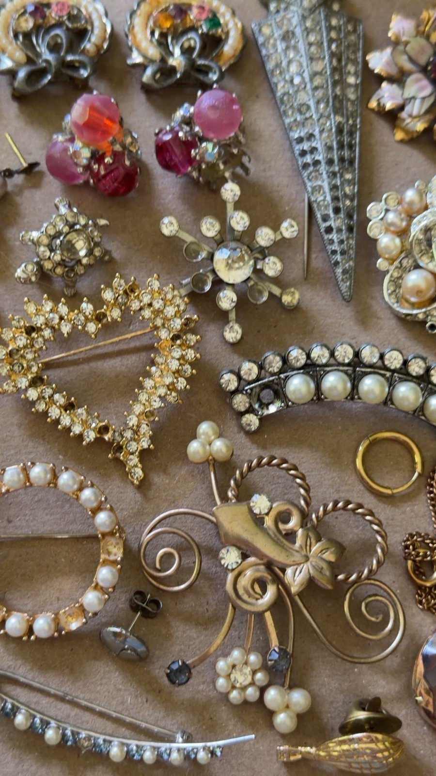 Wear Repair Repurpose Vintage Jewelry Lot ~ Brooch Pin Earring Clip ~ Rhinestone