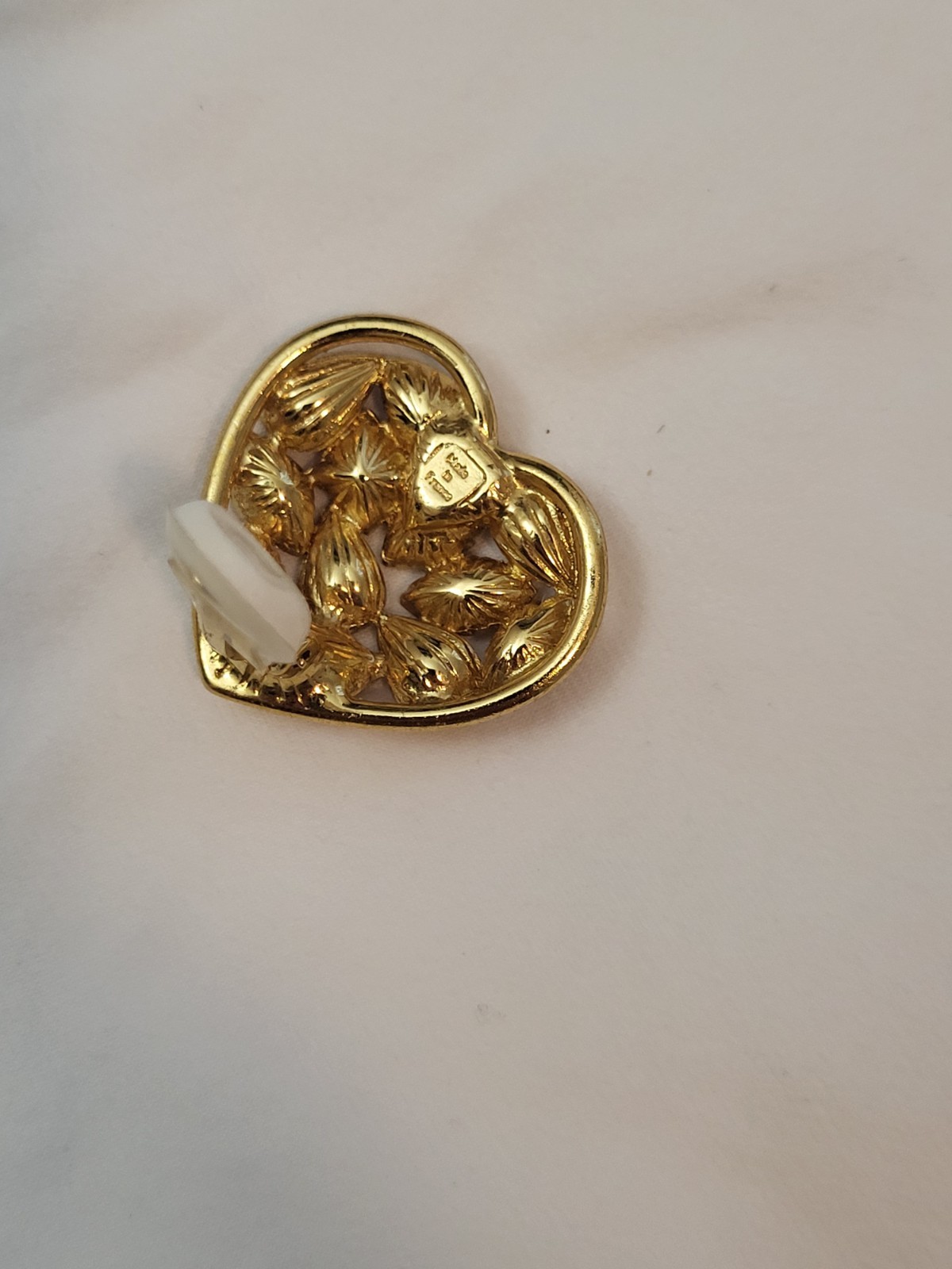 Yves Saint Laurent Gold Heart Clip-On With Pink And Red Stones