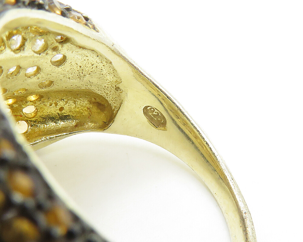 925 Sterling Silver Cubic Zirconia & Citrine Encrusted Band Ring Sz 8 RG17231