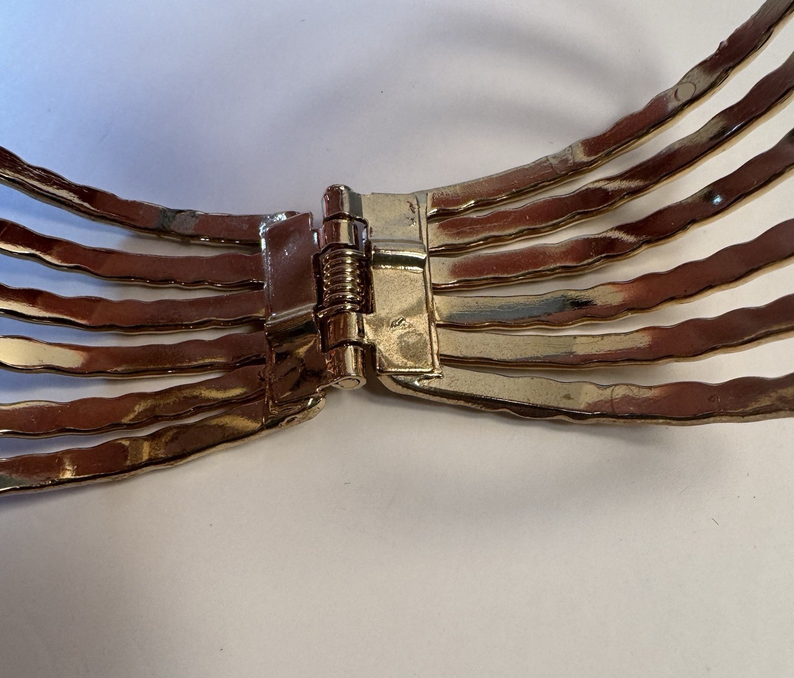Hammered Brass Cuff Bracelet Wide Textured Woven Hinge Opening