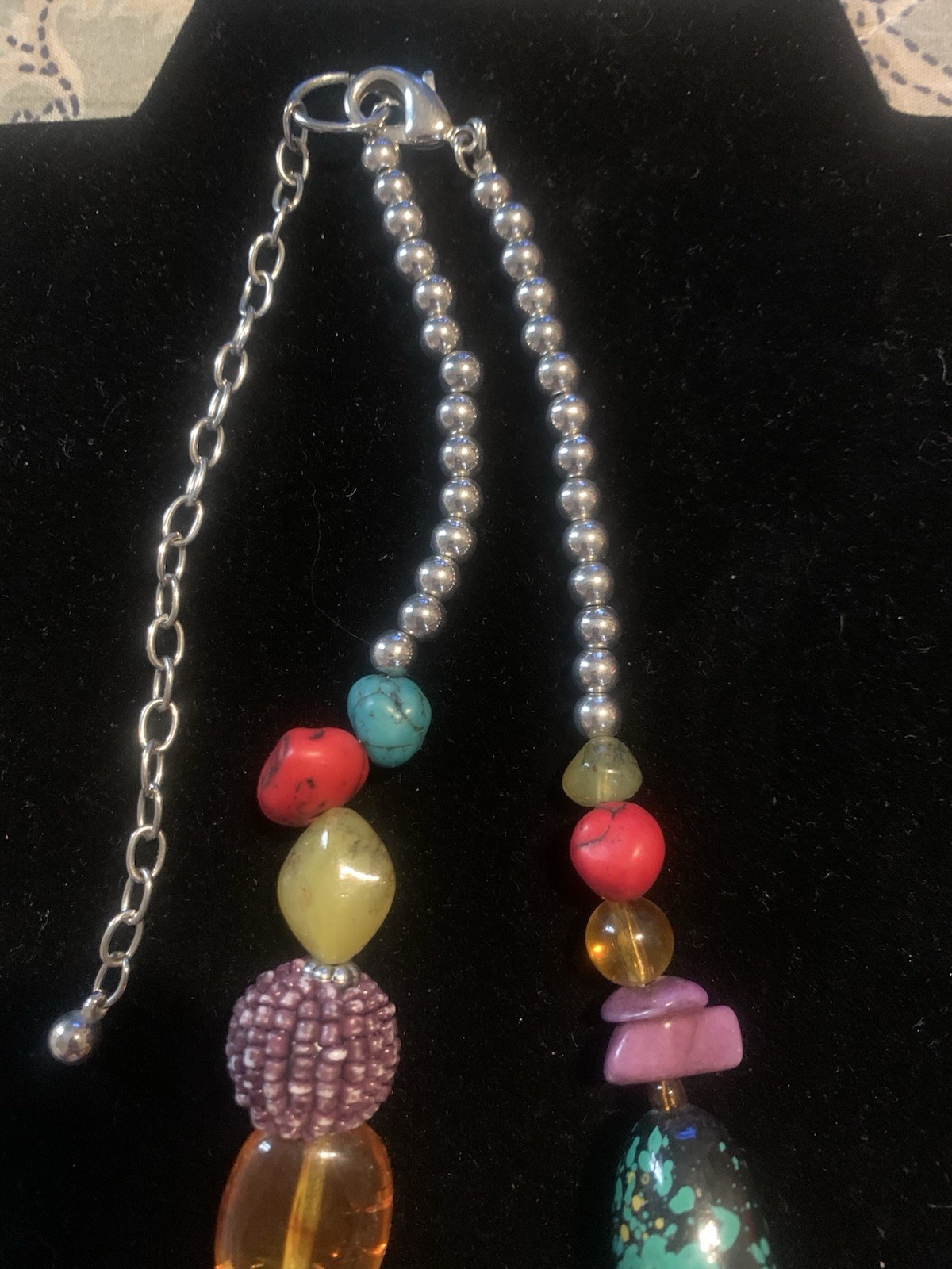 Vintage Pretty HSN Mixed Chunky Beads Stones Silver Tone Multi Color Necklace