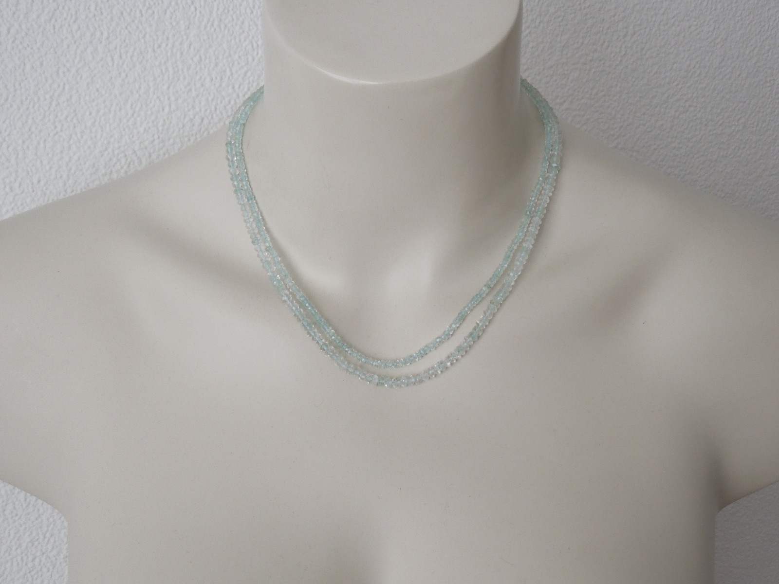 Aquamarine Necklace 375 Gold 2 Strand Faceted Rondelle 19,1 g/45 cm/Ø 0,3-0,4cm