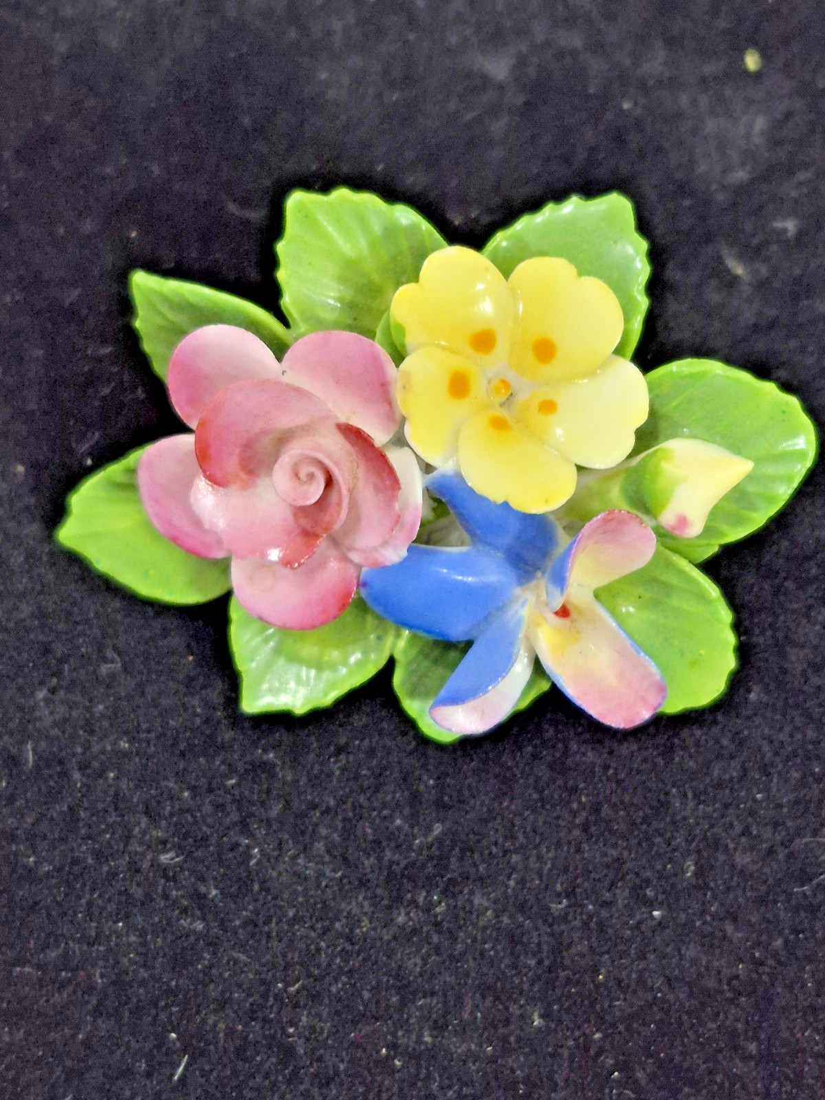 Cara China England Bone China Floral Brooch Pin Hand Painted Roses Vintage