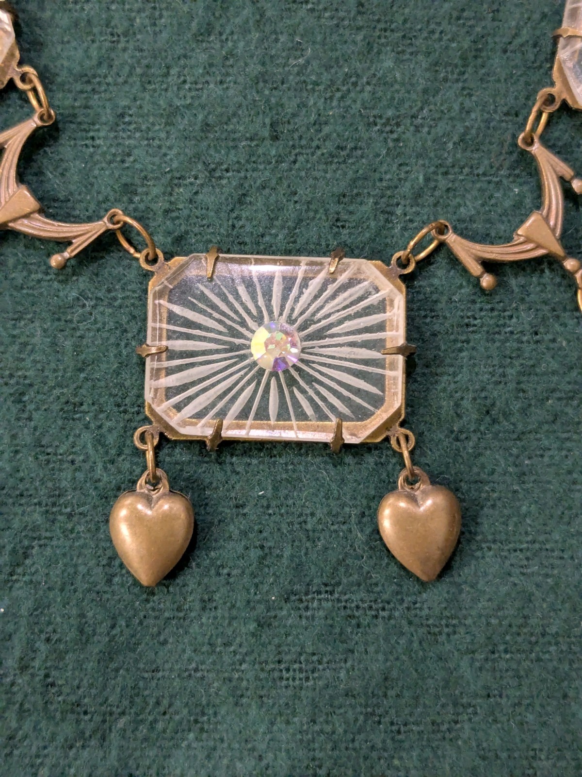 Vtg. Glass Works Studio Hearts & Panels Necklace 19″