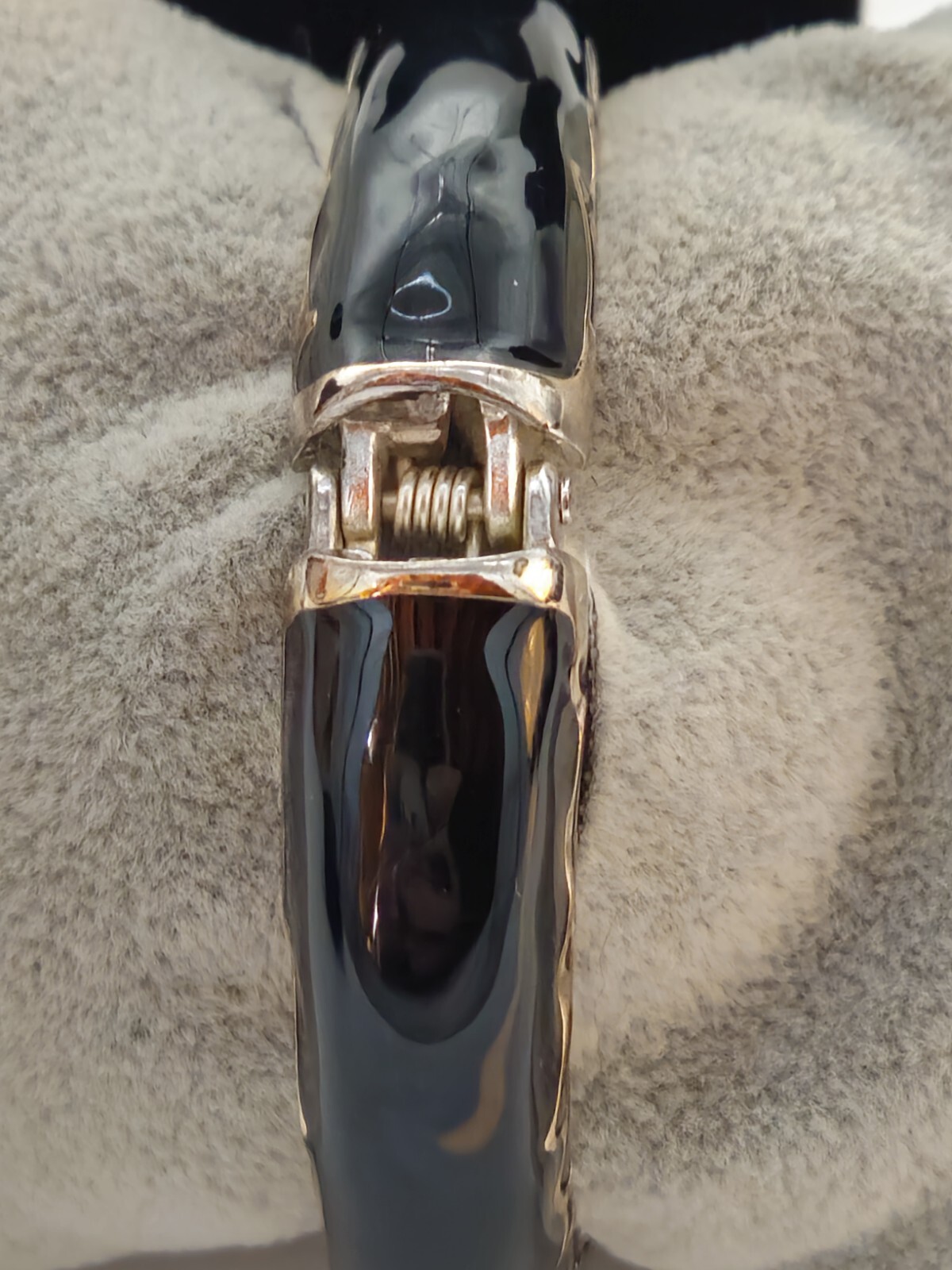 Estate Vintage Silver Finish Snake Clamper Bracelet With Black Enamel
