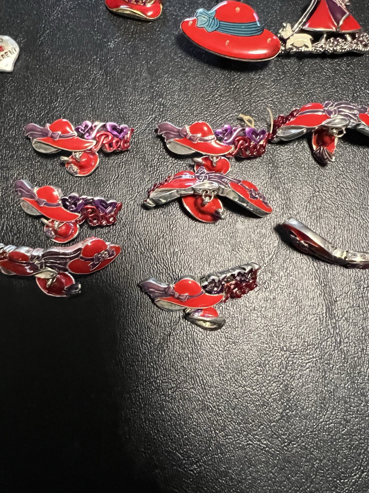 Red Hat Society Jewelry Lot Of 54 Brooches Bracelets Watch Necklaces Charms Box