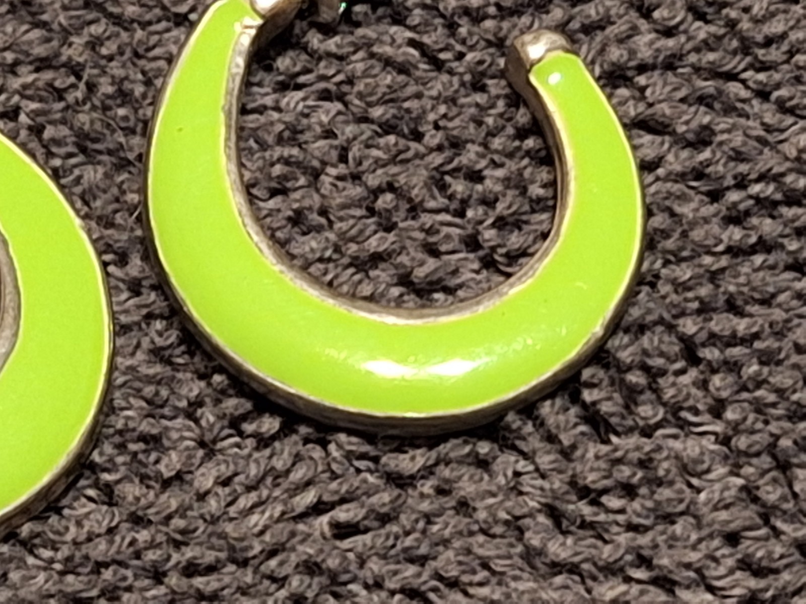 Silver Tone Metal Enamel 3/4 Hoop Earrings Pierced Lime Green