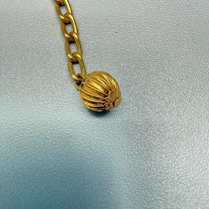 Vintage Gold Tone Mesh Chain Necklace Tassel Crystals 17″ Statement Adjustable