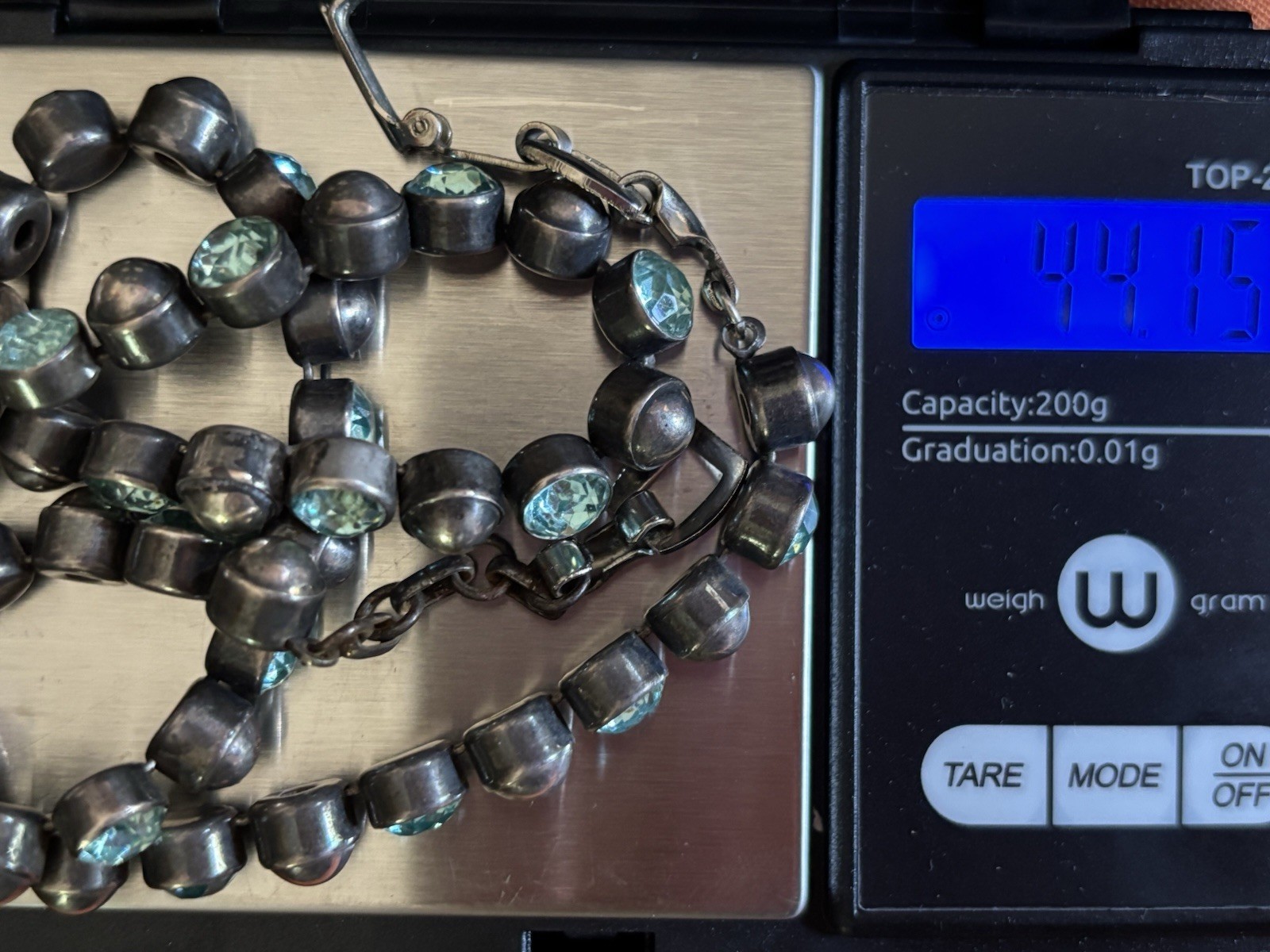 Vintage Sterling Silver Necklace 44g Silver Beads and Blue Stones for Collectors