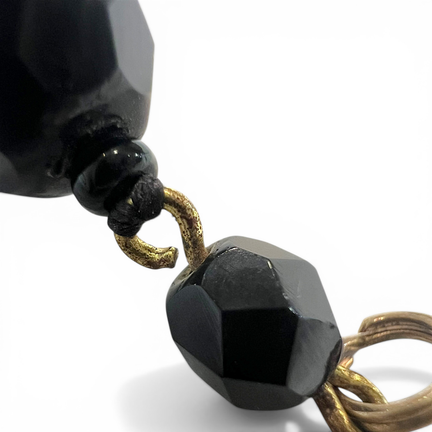 Vintage Black Faceted Glass French Jet Bead Mourning Necklace 25″ 64g