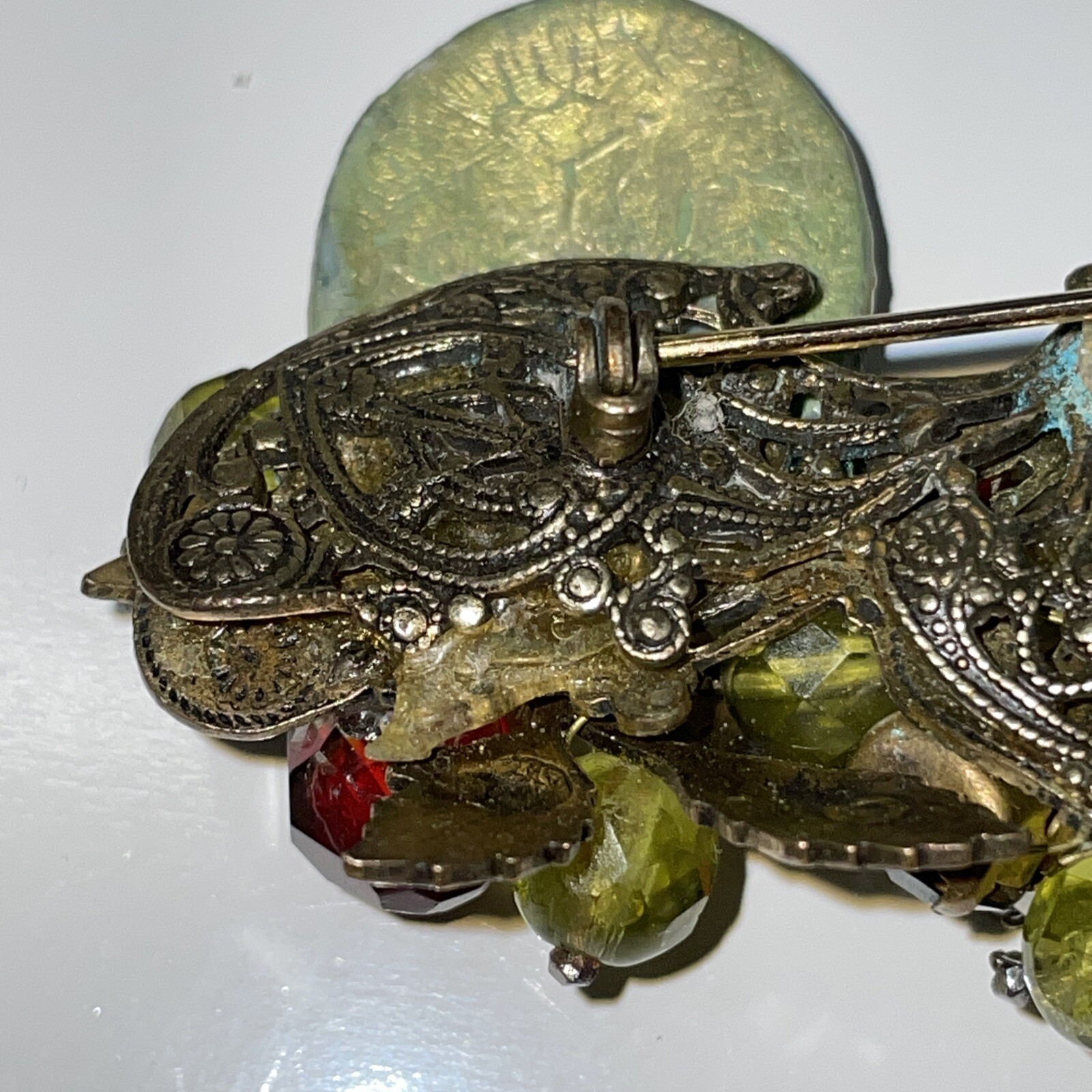 Rare Vintage Miriam Haskell Brooch Pin Gold Tone Faux Pearl Filigree Glows READ