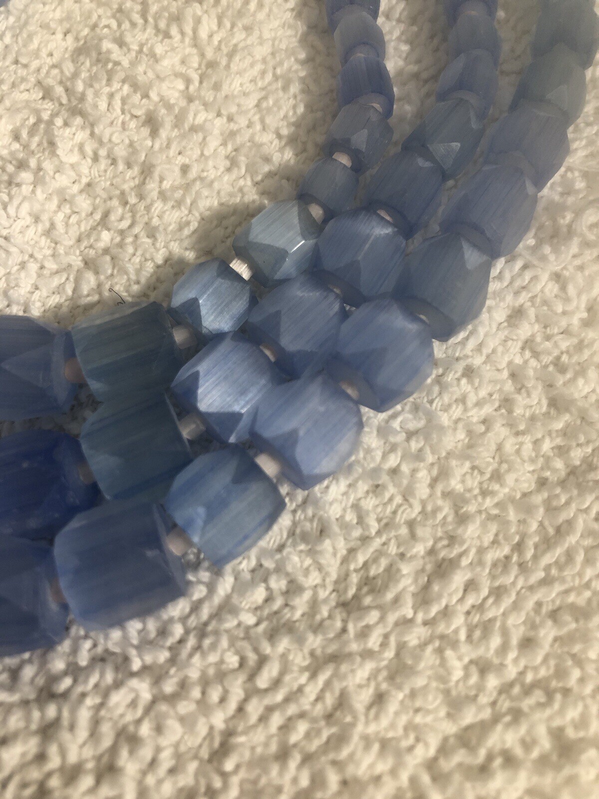 *Blue Glass Bead 3 Stranded Necklace Vintage