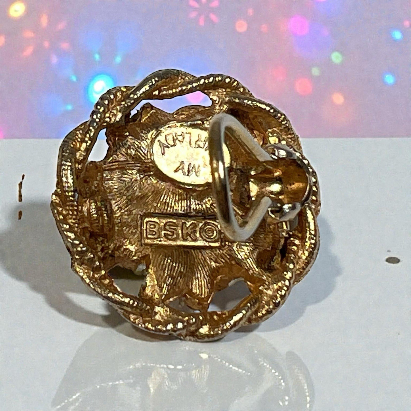 BSK My Fair Lady Earrings Enamel Rhinestone Gold Finish Vintage