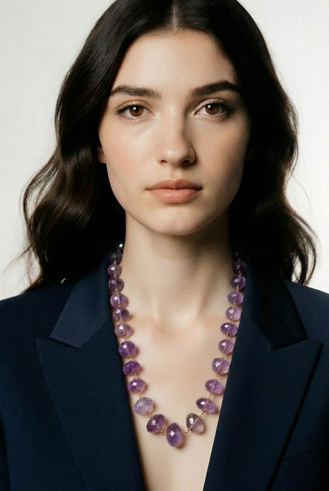 Huge Faceted Amethyst Beads Gold Filled Necklace Artist Signed OOAK 20 Inches