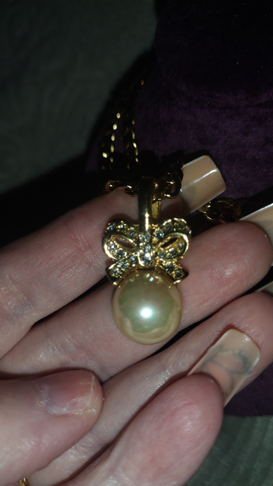 Vintage Monet Pearl And CZ Gold Necklace