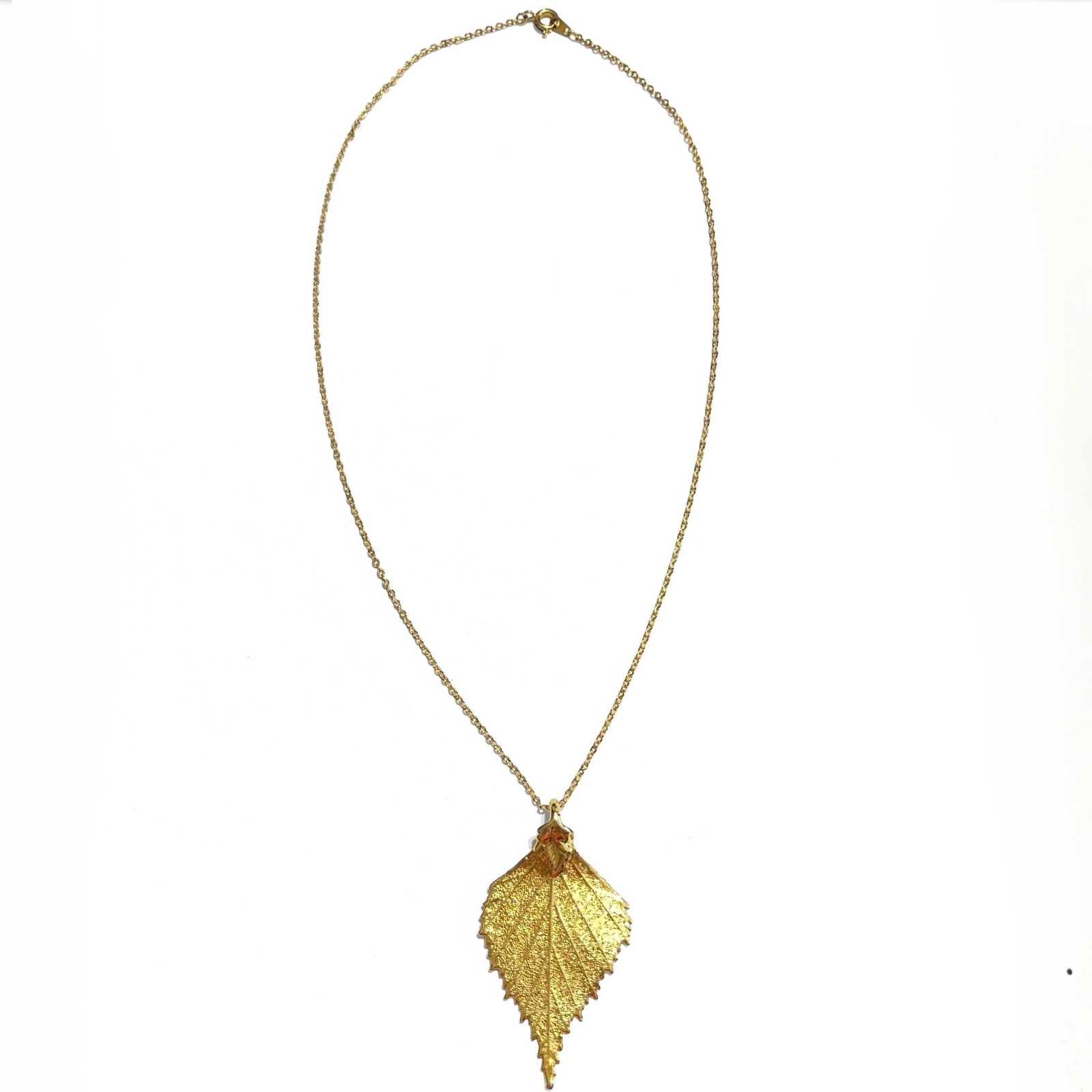 VTG Real Leaf Pendant Necklace Gold Tone Metal Dipped 18″ Chain Hippie Nature