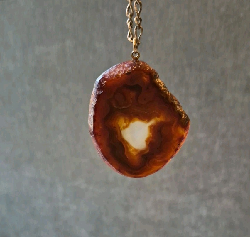 Vintage Stone & Mixed Metal Necklaces, Chipped Tiger’s Eye & Agate Slice Pendant