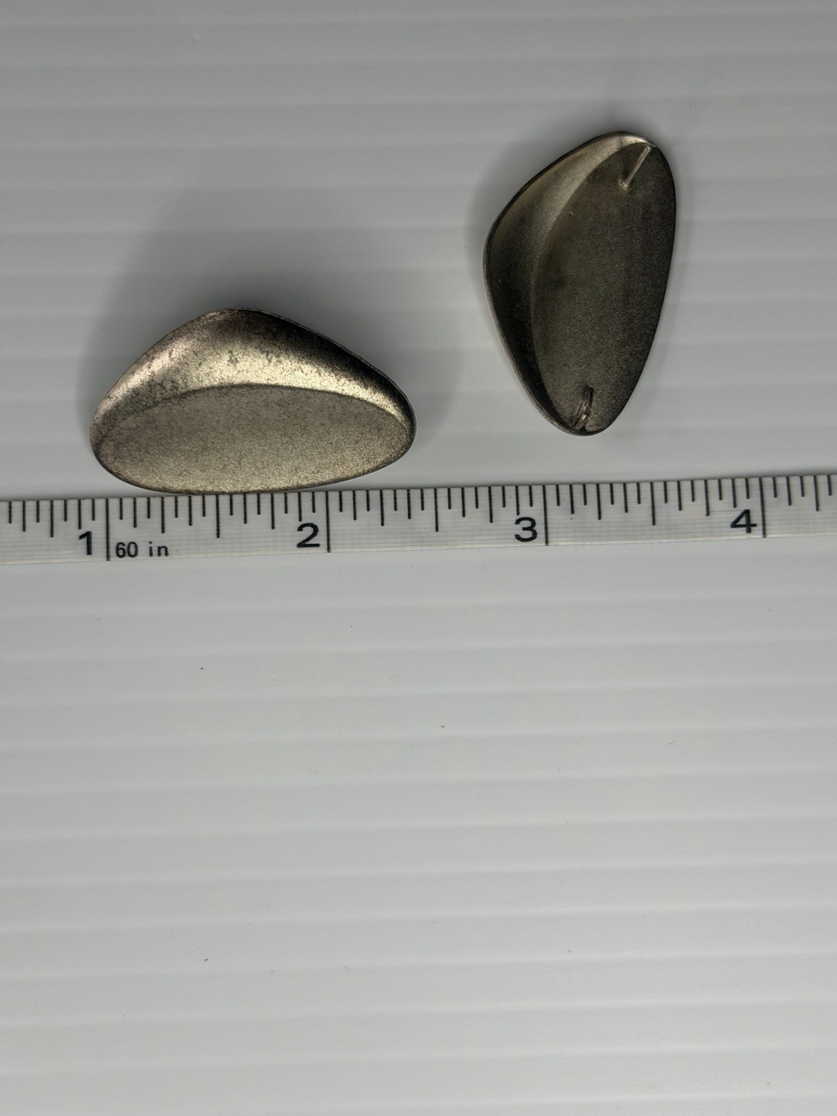 Vintage Pewter Tone Asymmetrical Post Back Earrings Abstract Retro