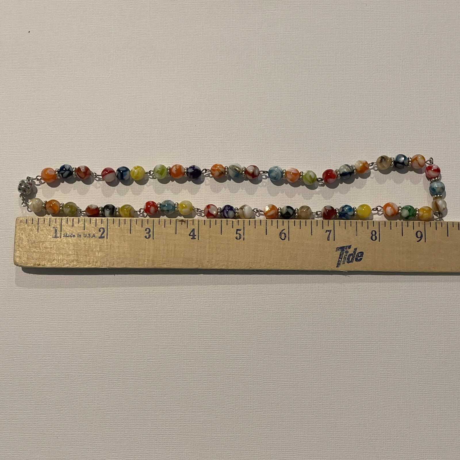 Multicolor Round Plastic Bead Necklace Marbled 19 ” Boho Costume Fashion Jewelry