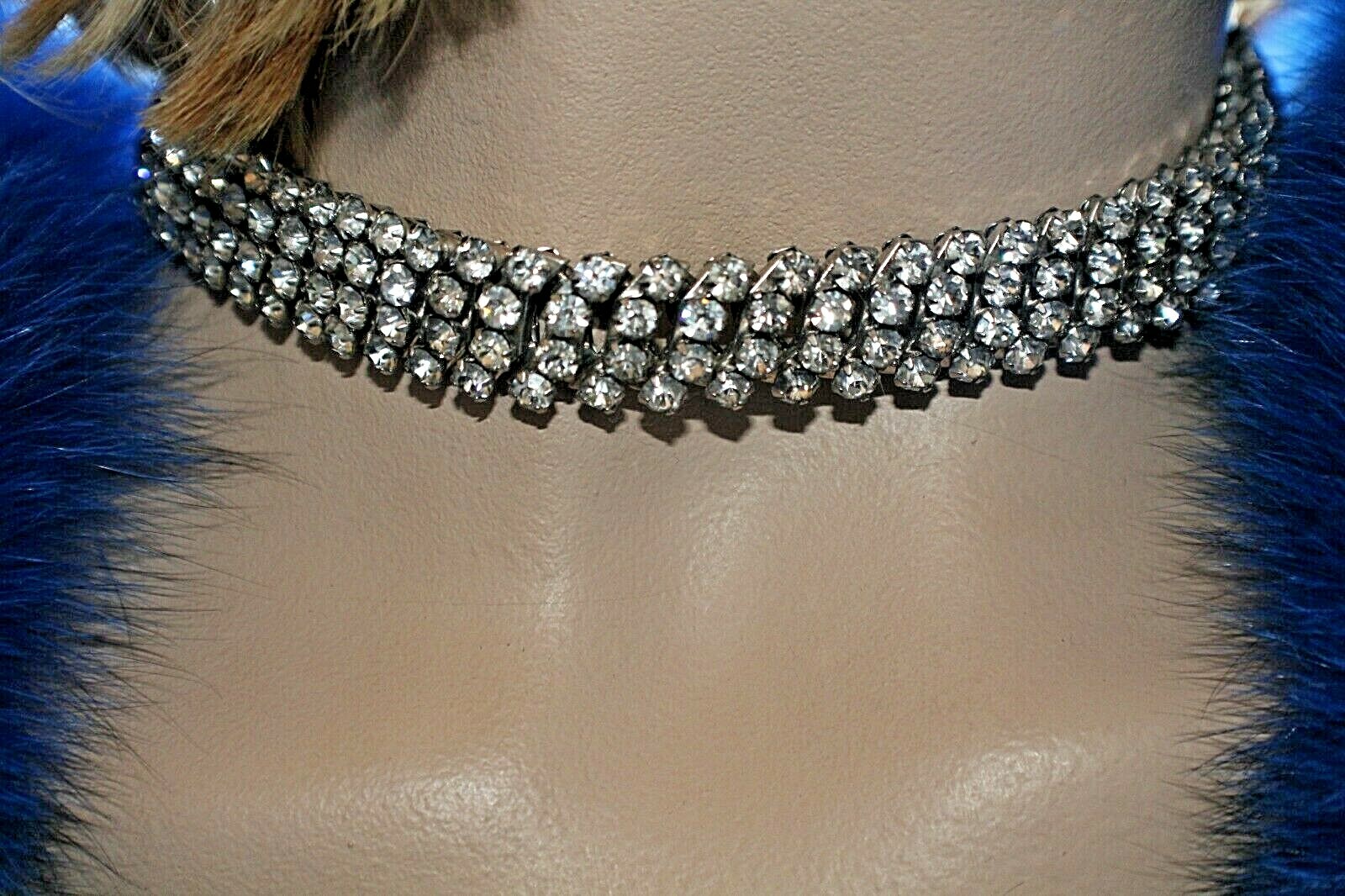 HIRFLEX MADE IN USA, SILVERTONE ,WHITE RHINESTONE, EXPANDABLE NECKLACE 12-16″