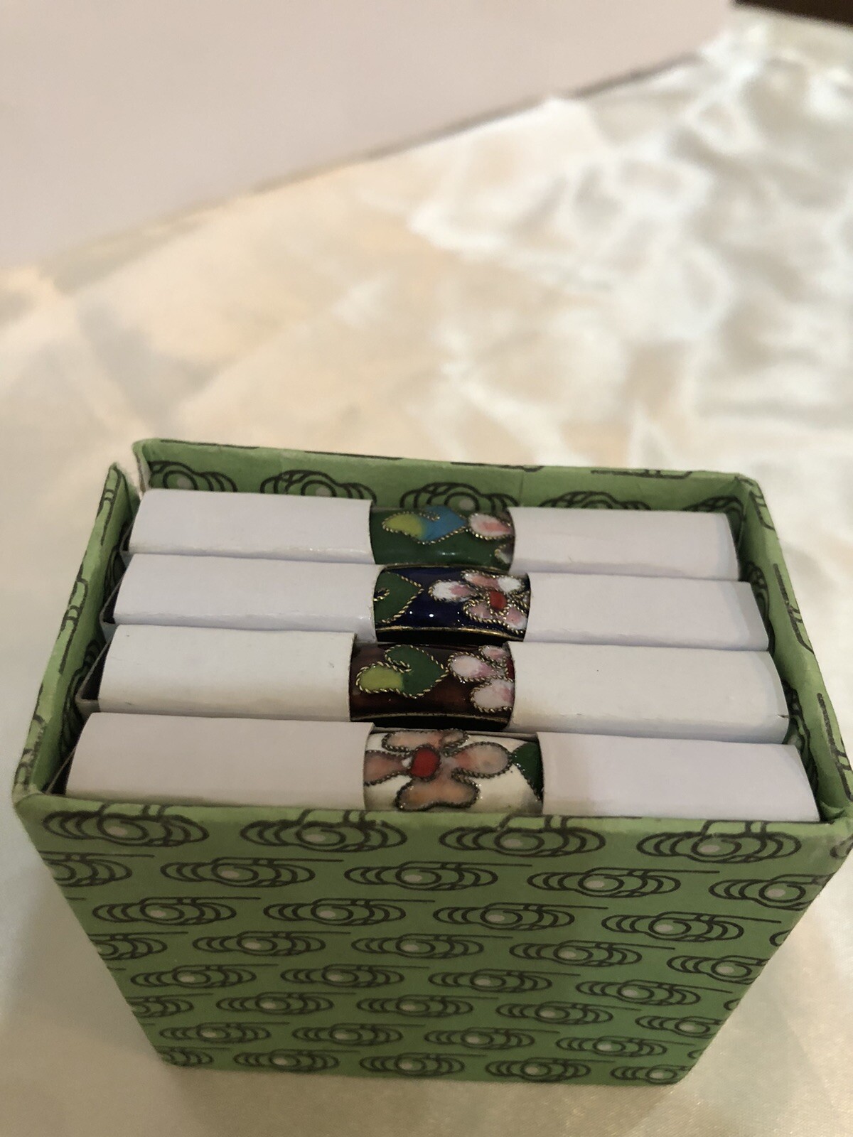 Set Of 4 Cloisonne Hinged Bangle Bracelet World Wide Import In Box W/Tags 1/4 In