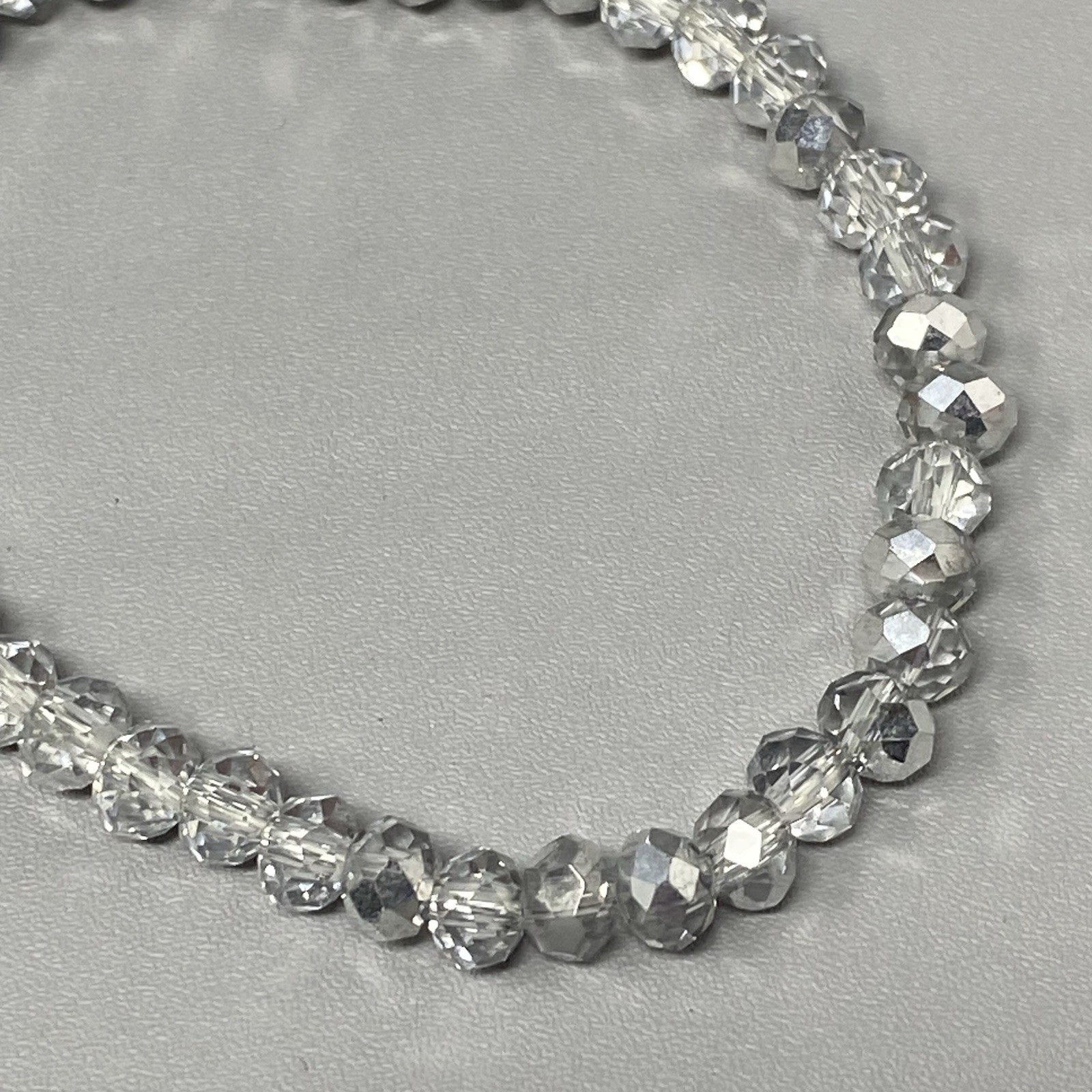 Mini Clear Glass Beaded Bracelet Faceted Iridescent Stretch Fire Polished 7″