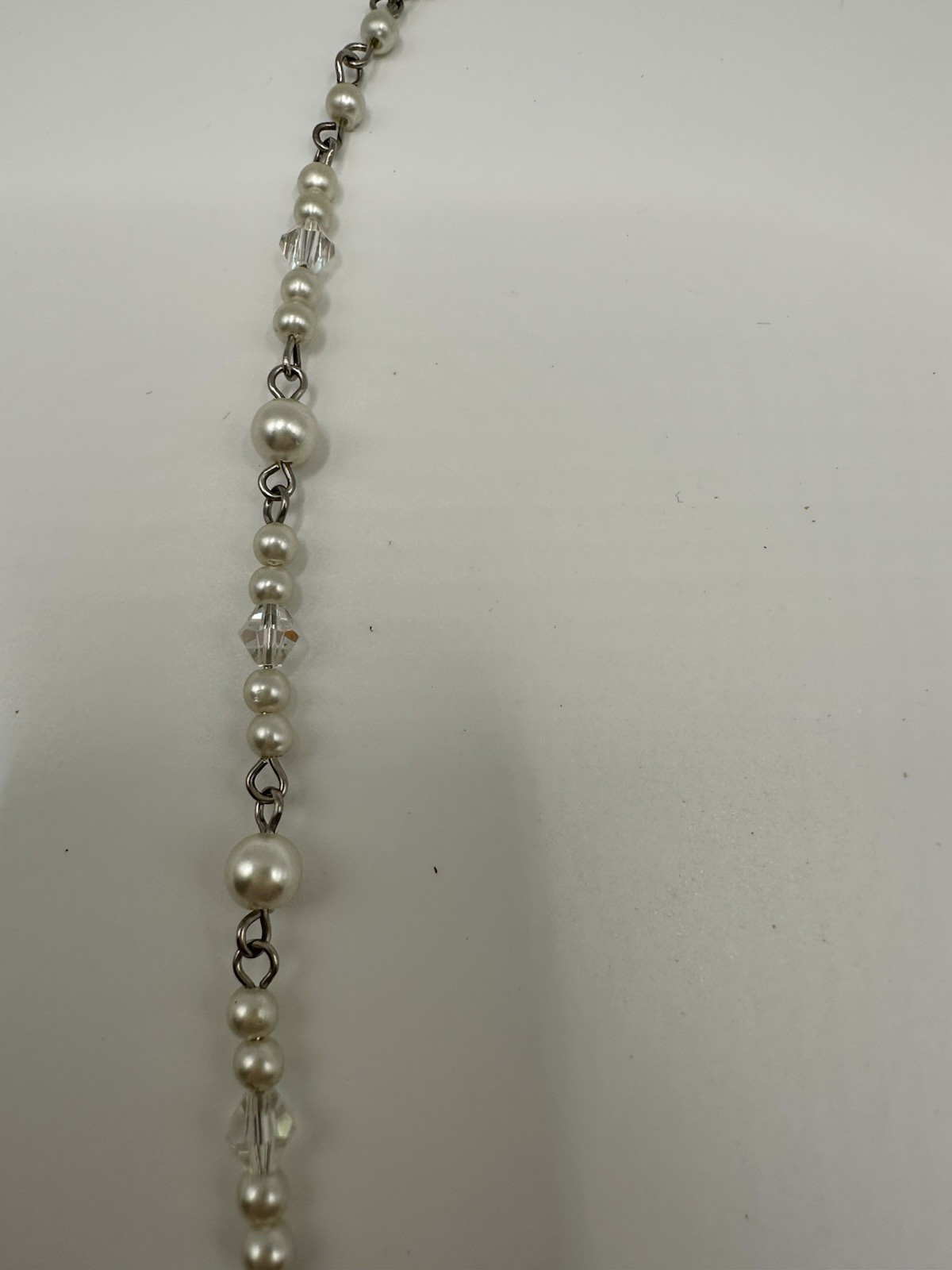 Vintage Faux Pearl AB Acrylic Crystal Fringe Bridal Necklace 16”