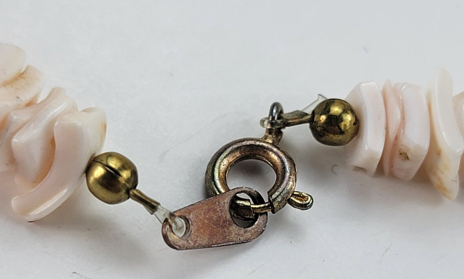 Vintage Puka Shell Necklace 16.5 in Pastel Pink Spring Ring Clasp