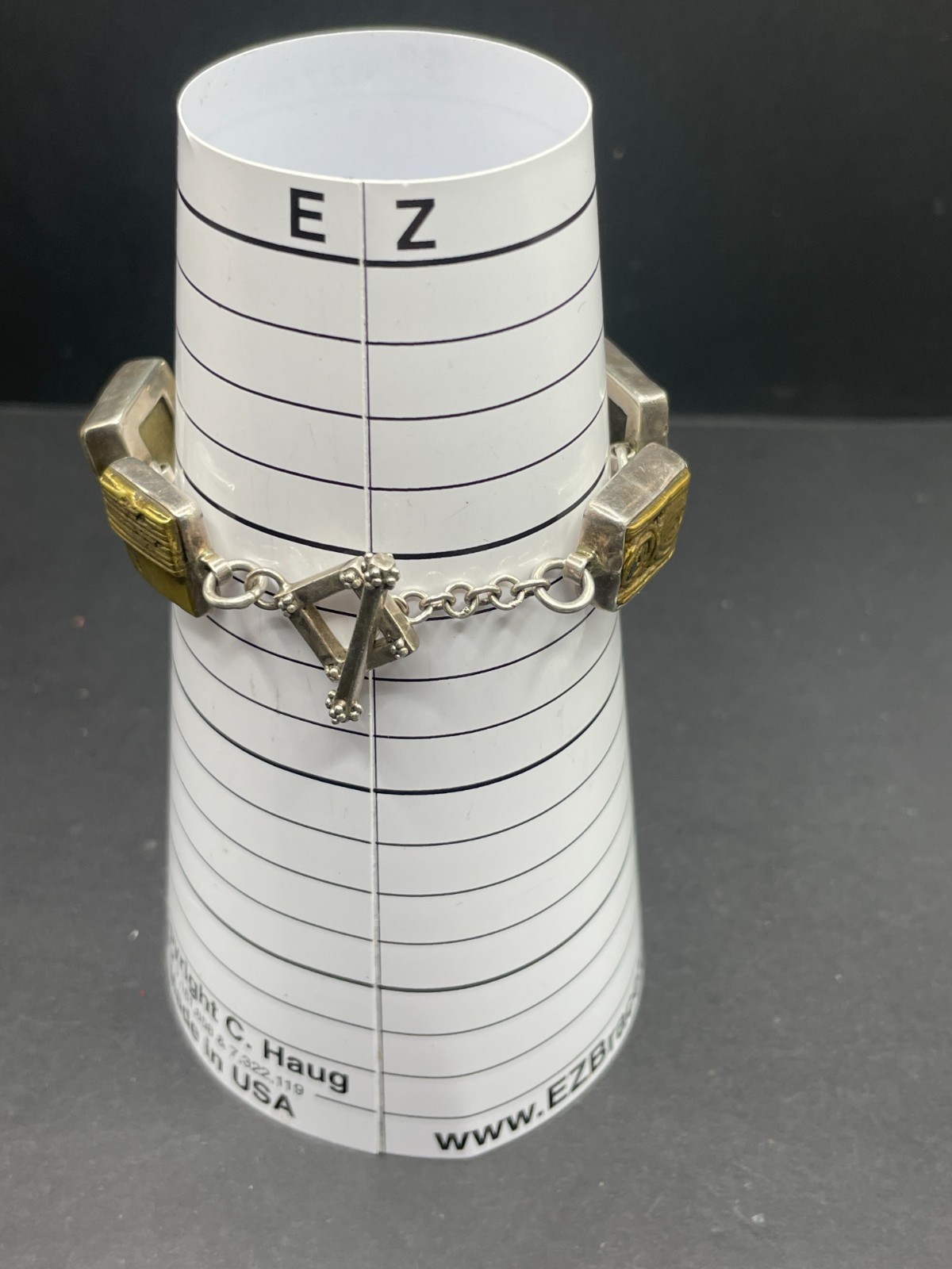 Vintage Amy Kahn Russell AKR Sterling Silver Brass Toggle Bracelet