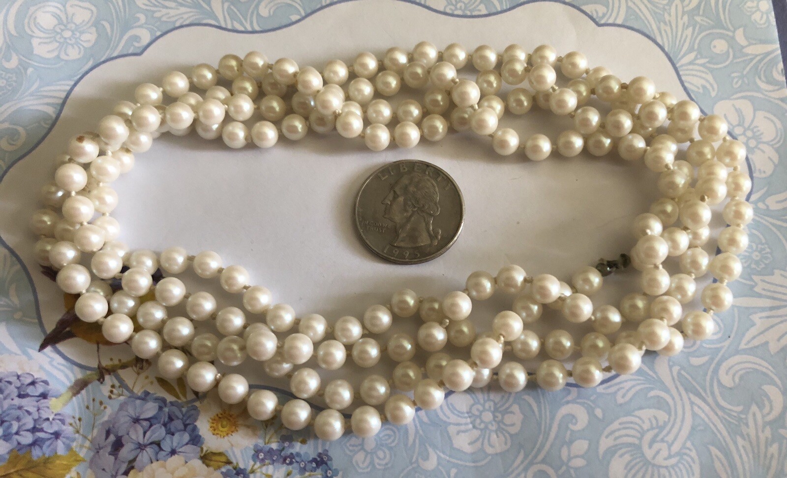 Vintage Mid Century Modern Faux Hand Knotted Pearl Strand ~ No Clasp ~ 27 1/4”